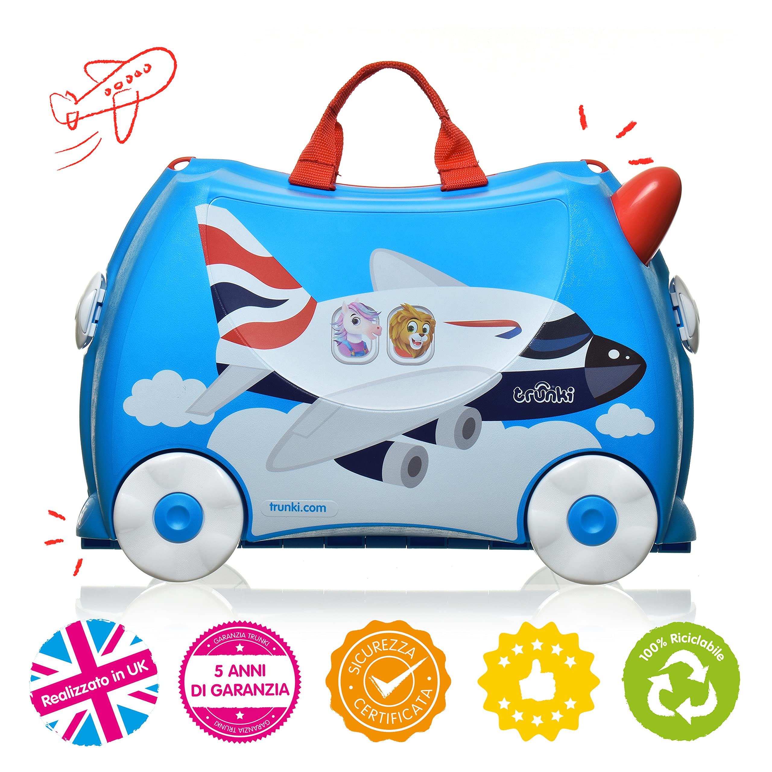 Trunki Valigia per bambini – Valigia per bambini – Bagagli per bambini – Valigia per cavalcavia, Ba Blu, 47 x 32 x 21 cm, Bagagli per bambini