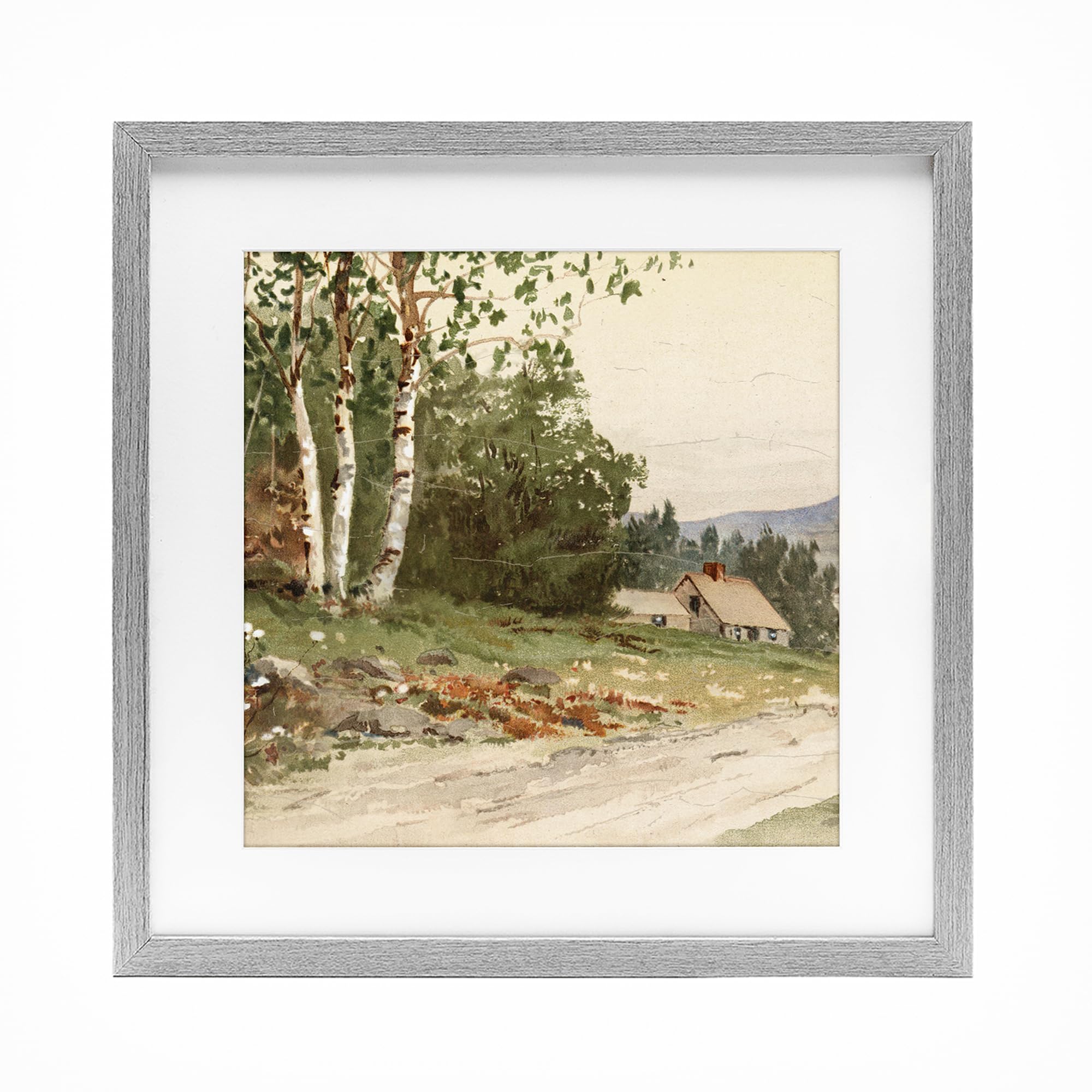 Stupell Industries Farmhouse Gray (Textured) 'Farm House Dirt Road'| Framed Print Under Glass