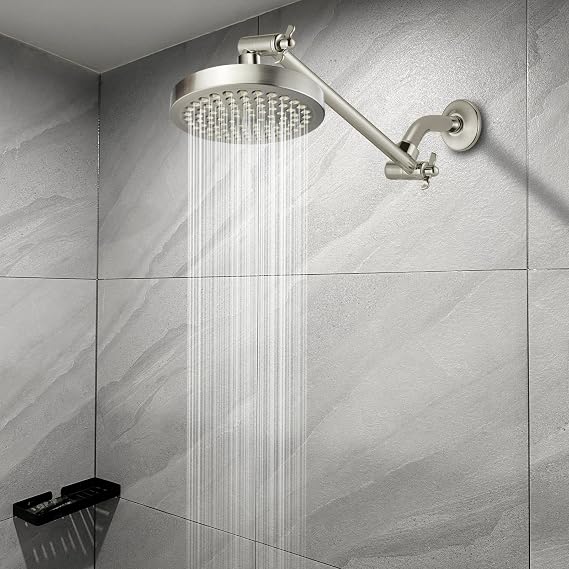 Shower Head Extension Arm - 11 Solid Brass Shower Arm with Universal Connection to Showerheads - Easily Adjustable The Height and Angle of The Rain or Handheld Shower (Brushed Nickel)