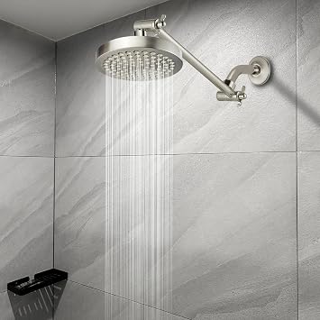 Shower Head Extension Arm - 11 Solid Brass Shower Arm with Universal Connection to Showerheads - Easily Adjustable The Height and Angle of The Rain or Handheld Shower (Brushed Nickel)