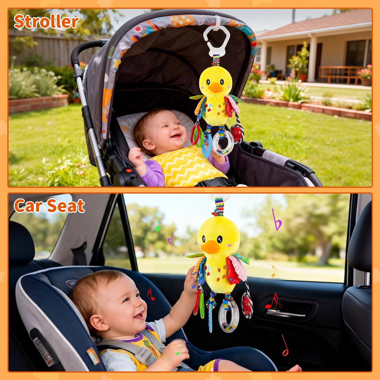 Funsland Baby Stroller Car Seat Toys for Infant with Teether Hanging Rattle, Clip on Stroller, Soft Plush Baby Toys for Boys and Girls 3-12 Months : Toys & Games