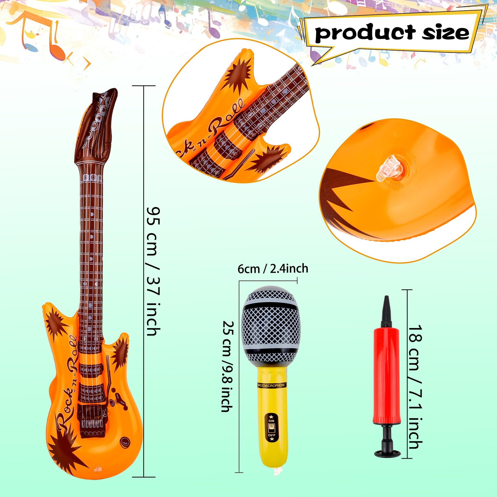 30 Pack Inflatable Rock Star Toy Set include 14 Pcs Inflatable Guitar Bulks 14 Pcs Blow up Microphone and 2 Pcs Red Air Pump for 80s 90s Musical Party Favors - Image 2