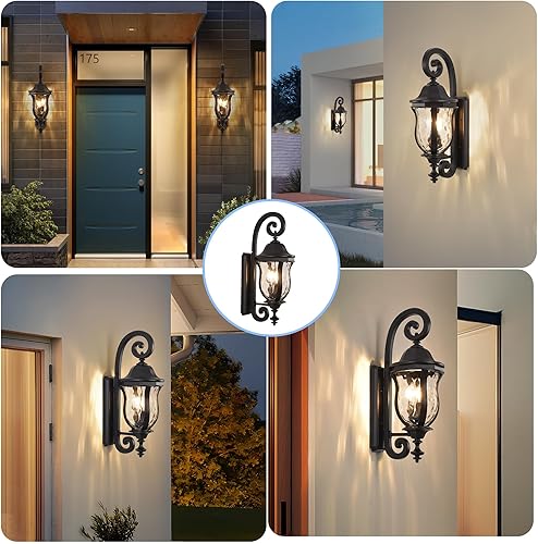 Miniatura 7 de Smeike Faroles de pared para exteriores, apliques de pared exterior negros, 28 pulgadas de alto, grandes lámparas de pared para exteriores con