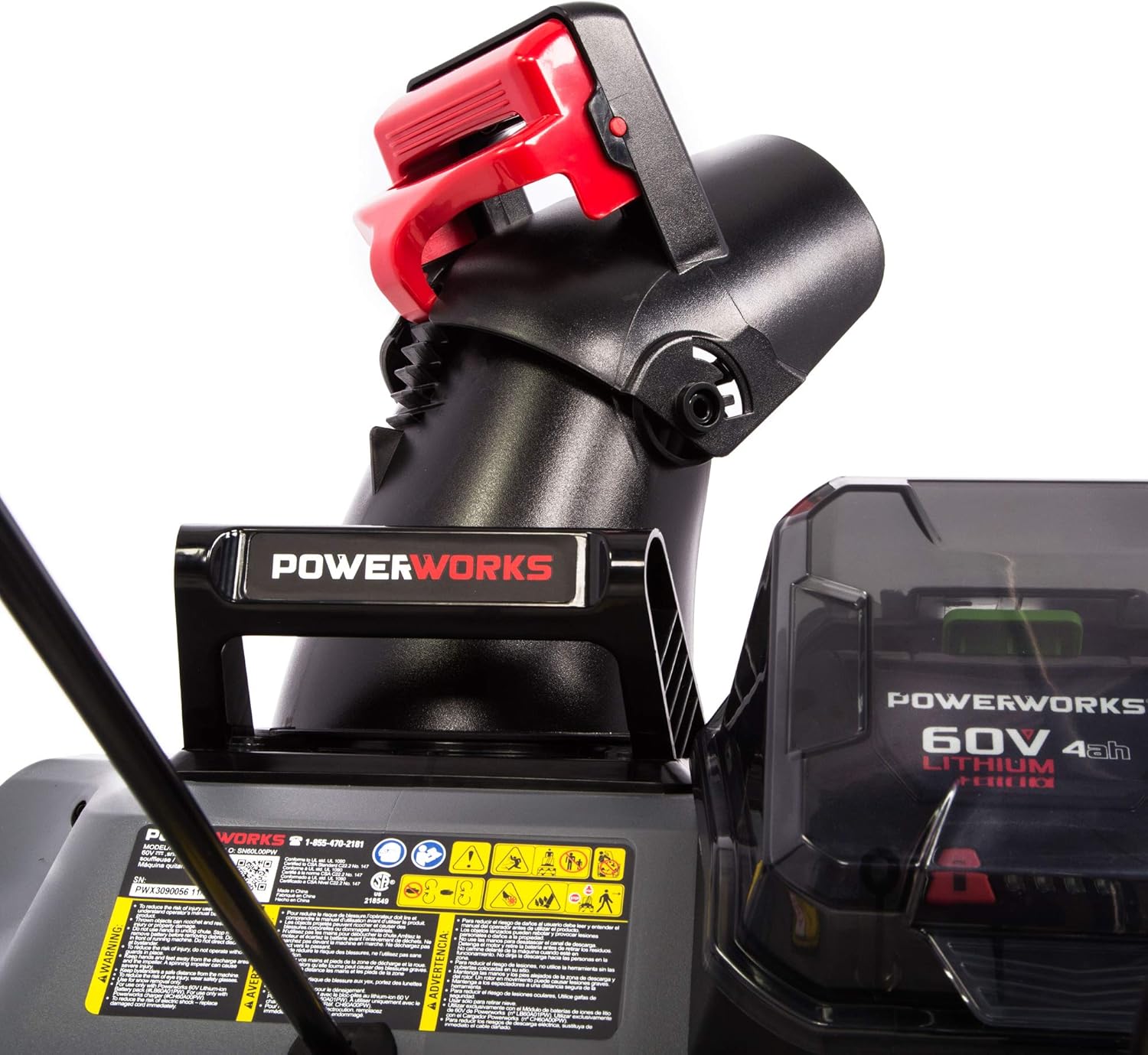 review POWERWORKS SN60L410 20-Inch 60V Brushless Snow Thrower, 4.0AH Battery