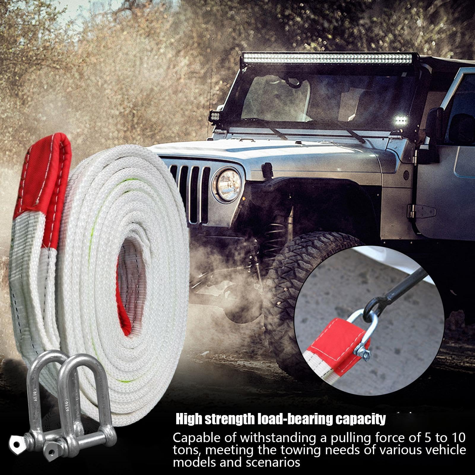 Cuerda de Remolque - Coche, Correa de Remolque de Alto Rendimiento | Cinturón de Remolque de Alto Rendimiento para Coches de recuperación de automóviles para Uso Fuera de Carretera | Cuerda de remolque reflectante para vehículos de camiones, accesorios de