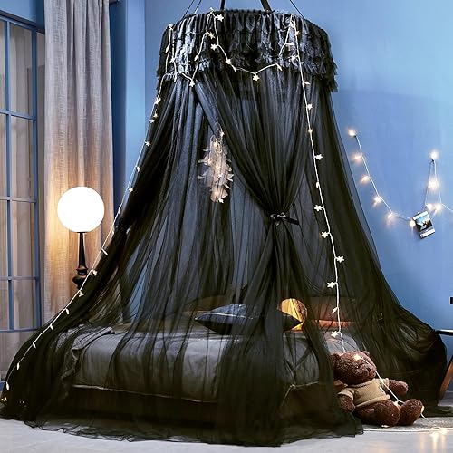 Vista 15 de Kertnic Toldo de cama con mosquitera para niñas, toldo de princesa, cortina de cama de malla fina transparente, toldos de cama para niños y adultos