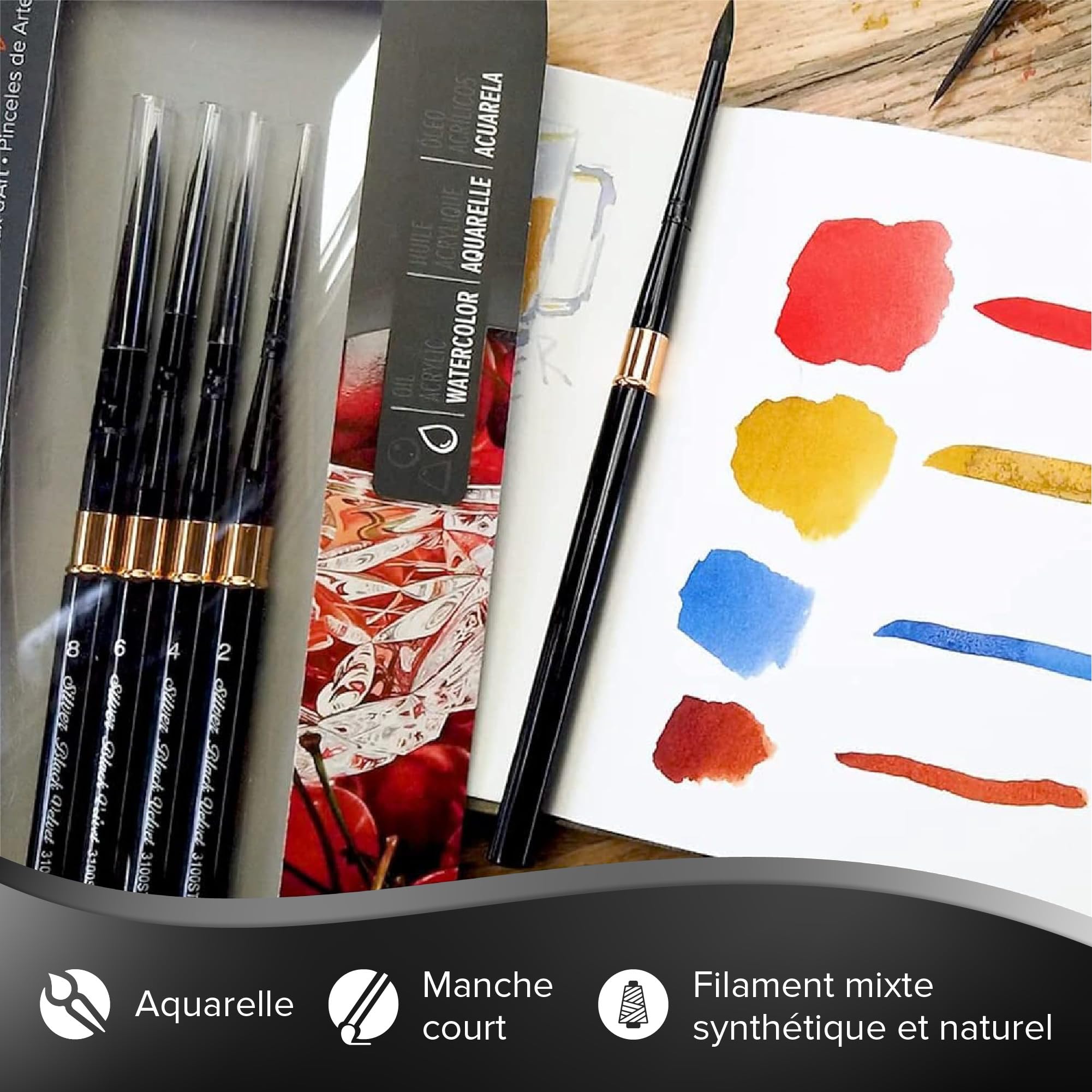 Pinceau Aquarelle Rond Black Velvet Taille 6 - Manche Court Rétractable - Pour Détails Et Lignes - Silver Brush