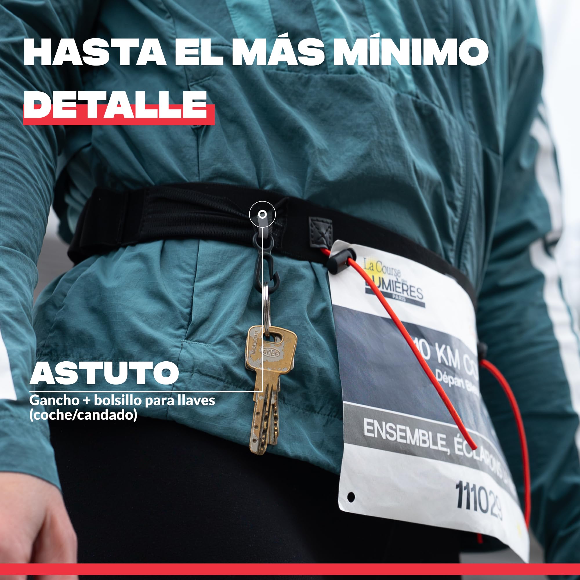 Shapeheart Cinturon Portador Dorsal Running 3 Cordones Ajustables 6 Portadores Geles Gancho Llaves Integrado