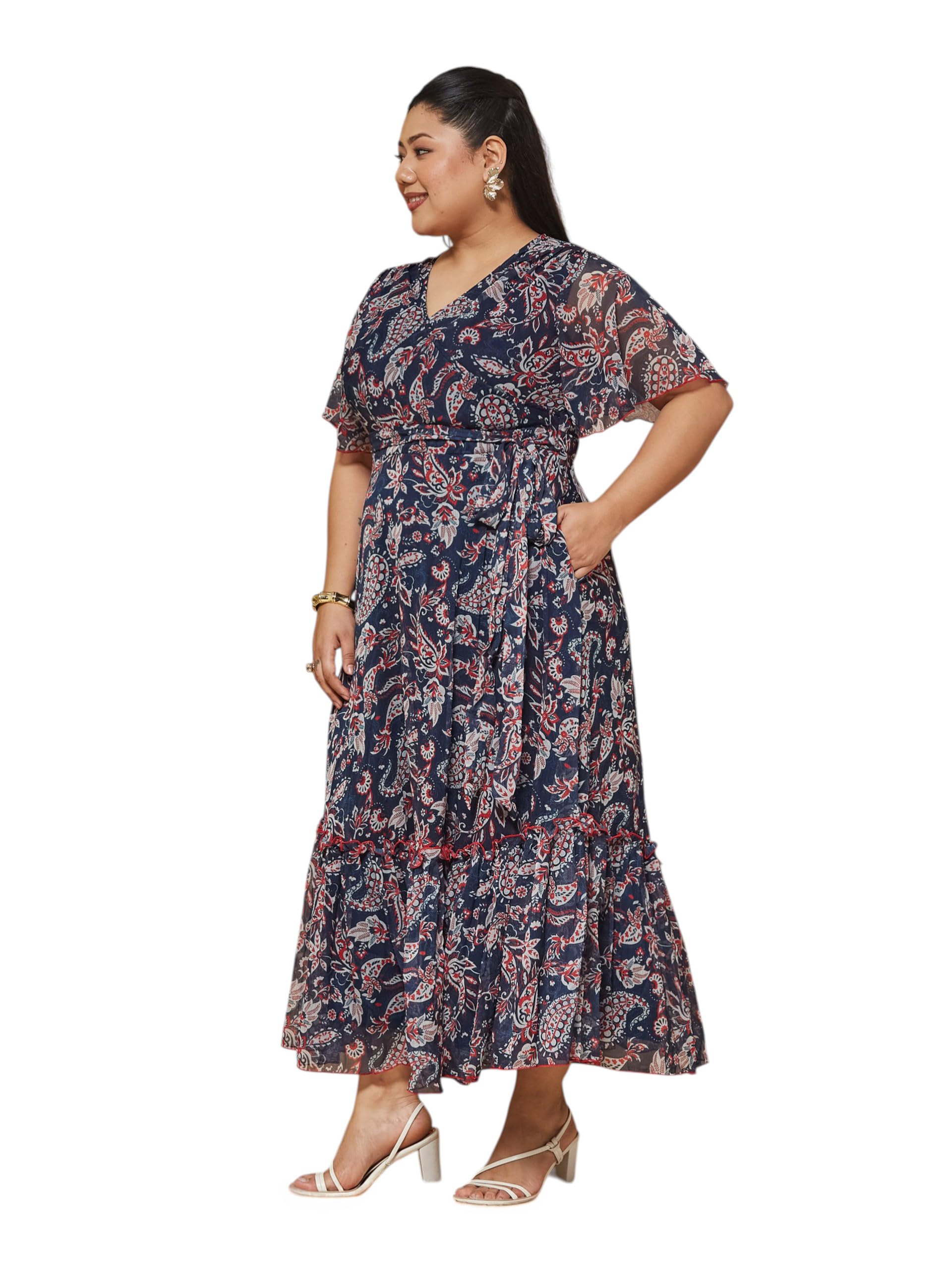 miss chase a+ Women's V-Neck Flutter Sleeve Chiffon Relaxed Fit Wrap Maxi Dress-picture-34