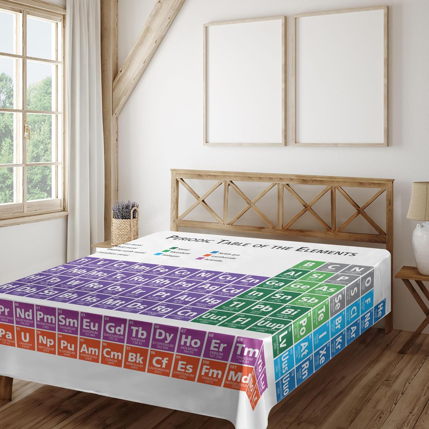 Ambesonne Science Flat Sheet, Periodic Table of Elements Design Colorful Checkered Squares Science Theme, Soft Comfortable Top Sheet Decorative Bedding 1 Piece, Full Size, Multicolor