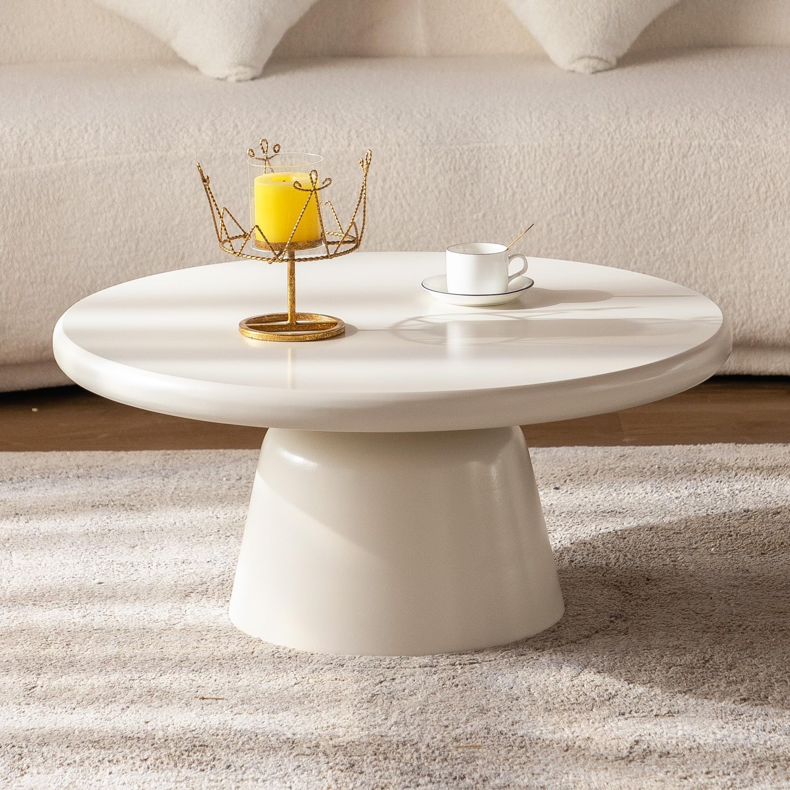 Jhkzudg Round 31.5" Coffee Table Cream White Coffee With Sturdy Pedestal,