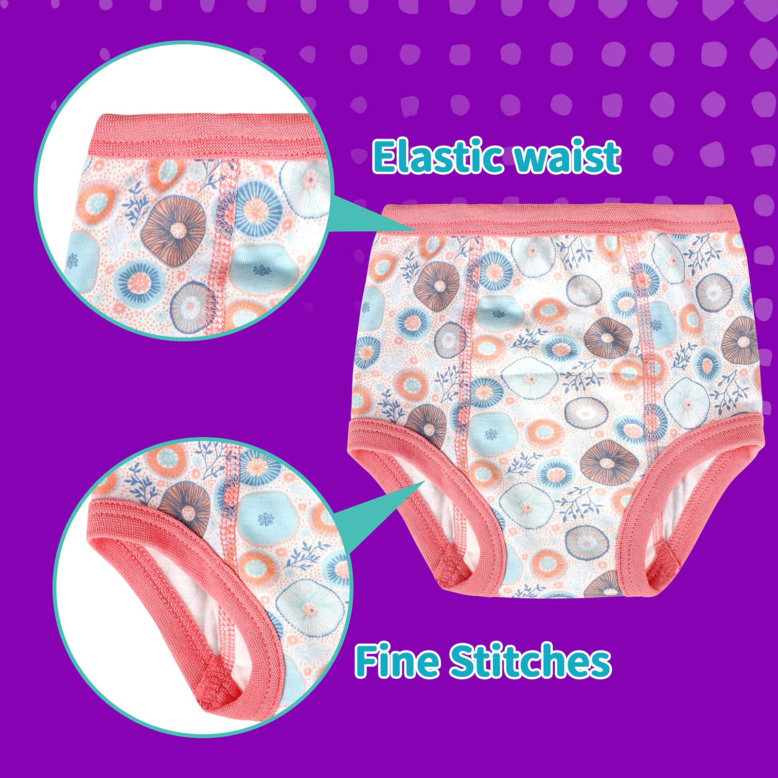 FLYISH DIRECT Potty Training Pants for Girls, 100% Cotton Potty Trainer Pants for Toddlers, Reusable Toilet Training Underwear, 8 Packs, Pink Flowers, 2 Years — view 5