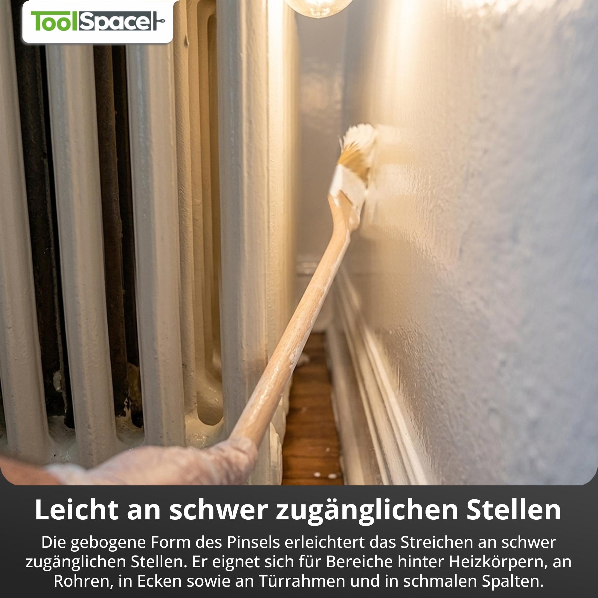 ToolSpace Pinceau à Calories courbé | Pinceau pour radiateur | Largeur 50 mm | Longueur Totale : 35 cm | Poils : Poils naturels denses| Manche : Bois de hêtre | 12 pièces