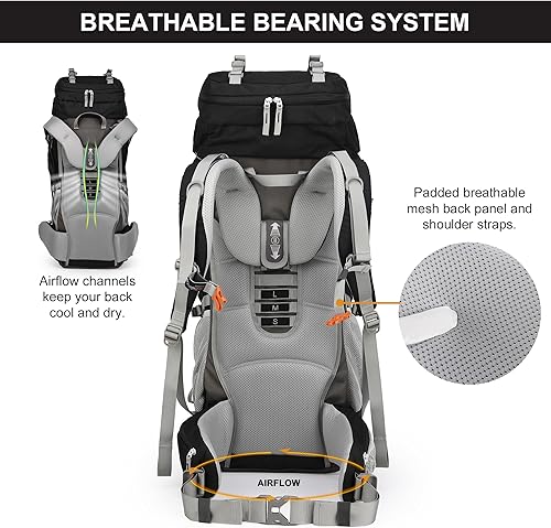 Miniatura 6 de MOUNTAINTOP Mochila de marco interno de 70L para camping, mochilero, mochila de senderismo para hombres y mujeres con cubierta de lluvia