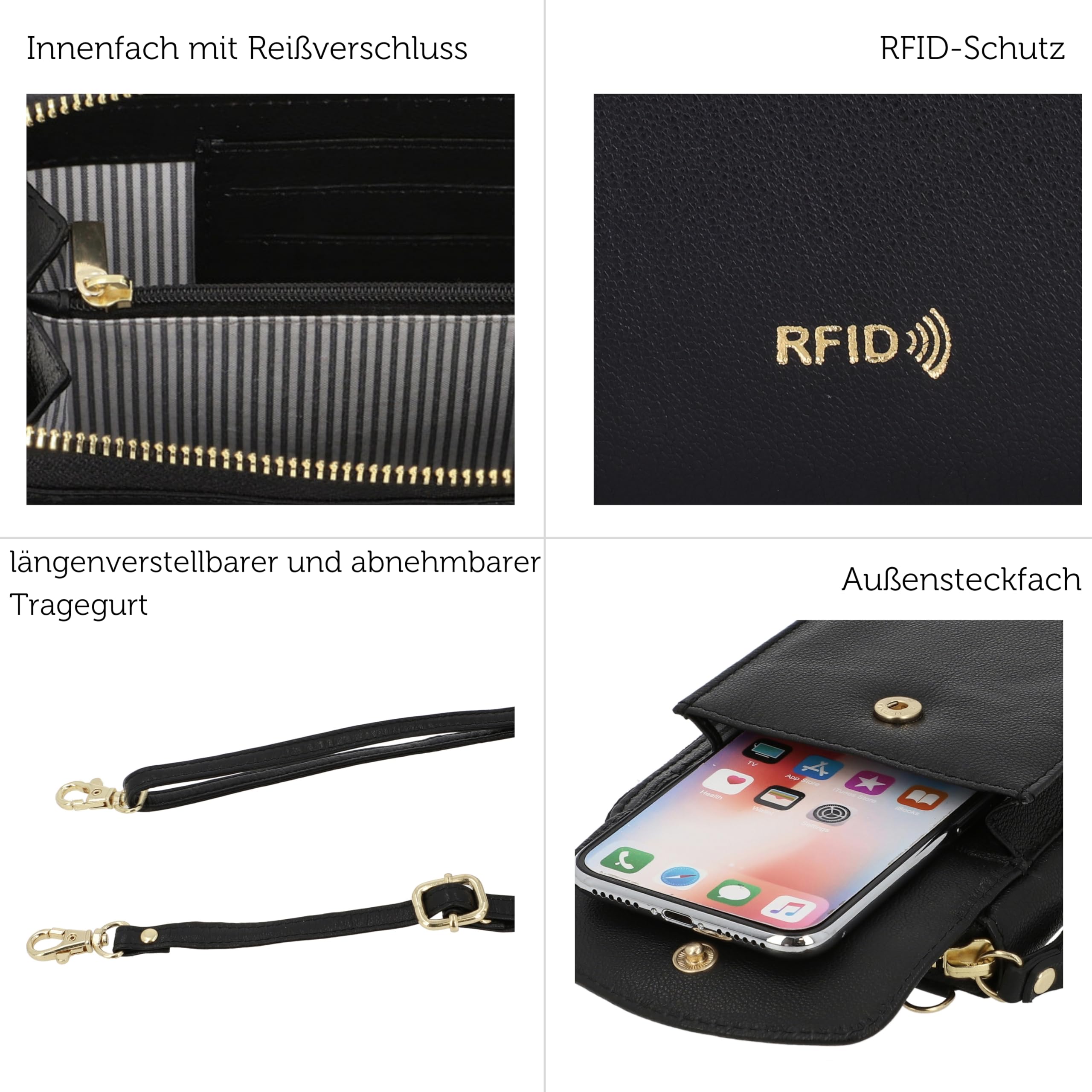Gusti Umhängetasche Leder- Silvia Damen Handytasche Ledertasche Schultertasche Leder