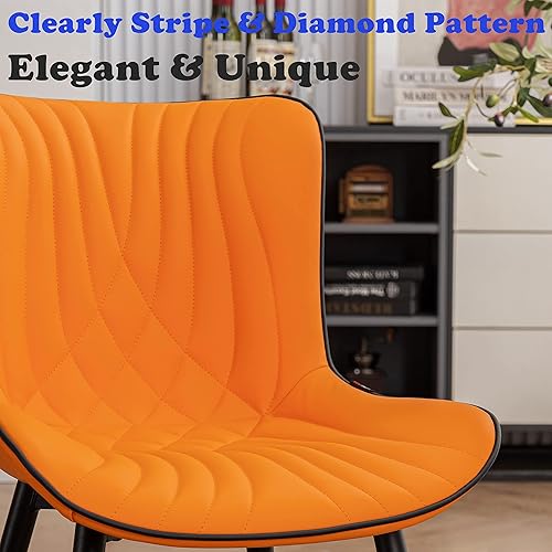 Miniatura 9 de YOUTASTE Juego de 2 sillas de comedor, modernas de mediados de siglo, tapizadas de piel sintética, con patas de metal negro, silla decorativa sin