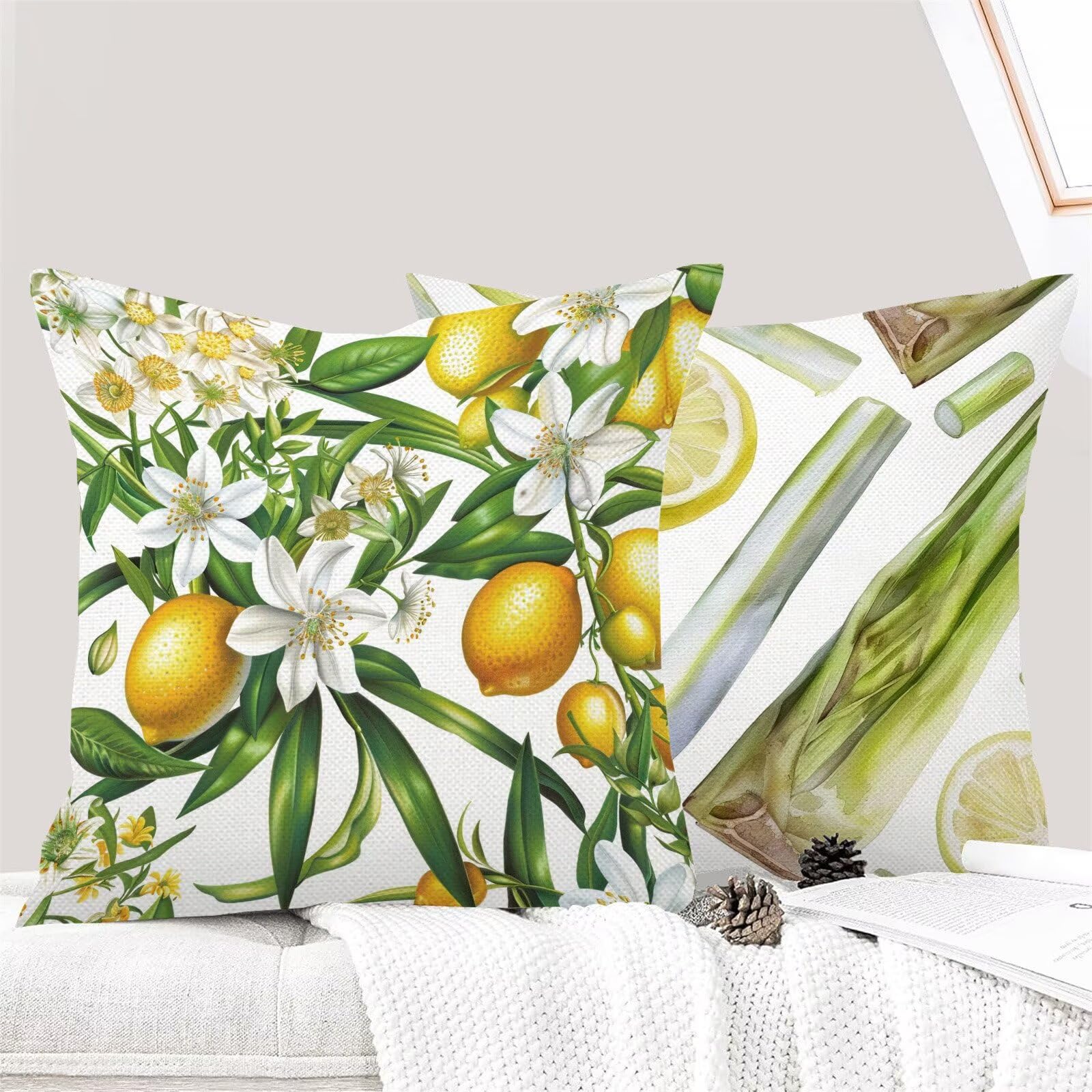 Fundas Cojines 55 x 55 cm Juego de 4 Cojines Exterior, Fruta Geometría Lino Impermeable Sofa Fundas Cojin de para Sofá, Sala, Estar, Jardín, Coche, Decoración Del Hogar, con Cremallera Oculta m-467