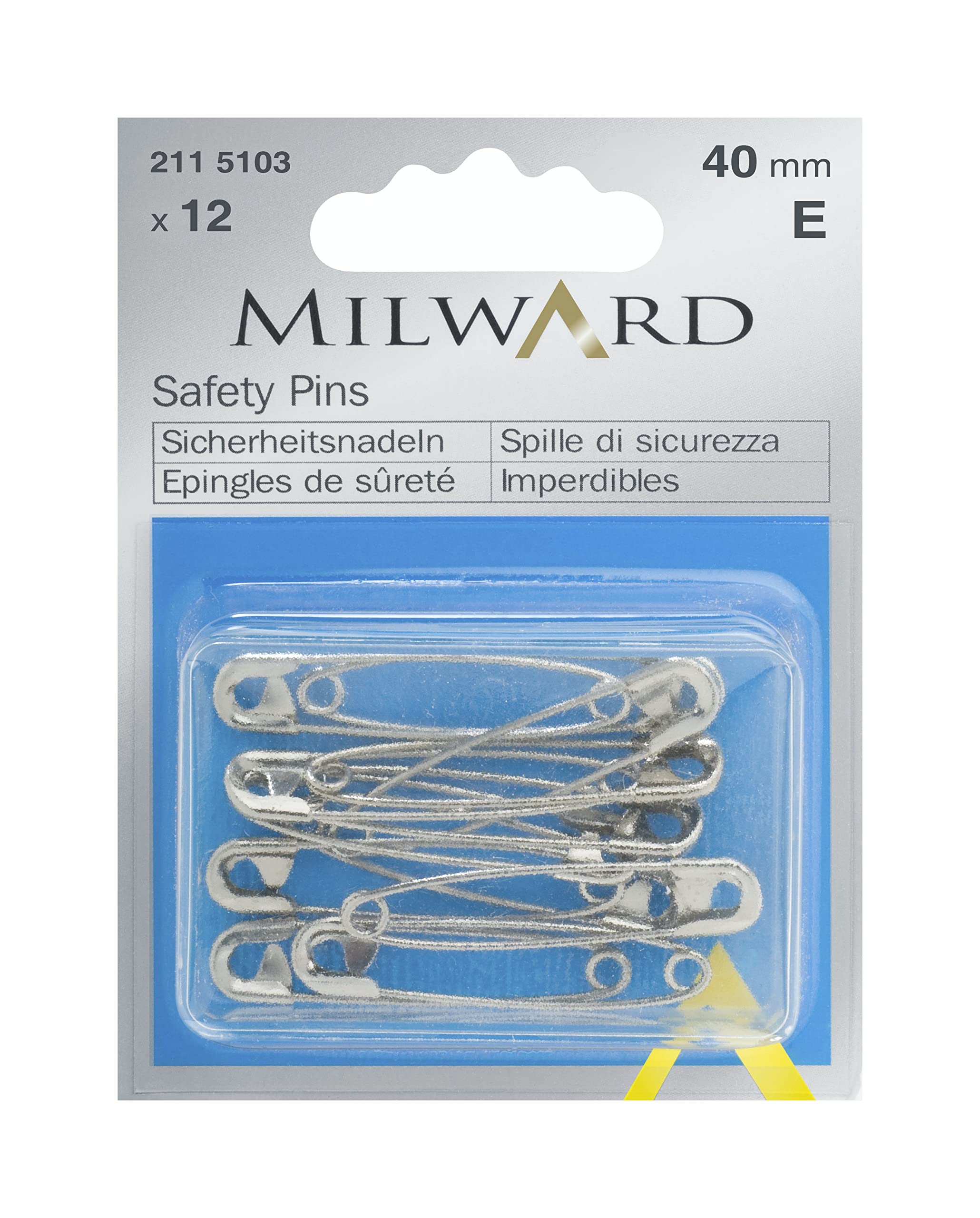Milward Silver Safety Pins, 40Mm, 12 Pieces