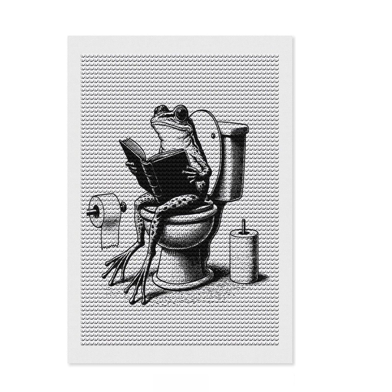 Junmoney Frog Reading Book on Toilet Funny Bathroom Art Diamond Art Kit 8"x12", for Craft Lovers, Satisfying Creative Project, Birthday Gift, Home Wall Decor