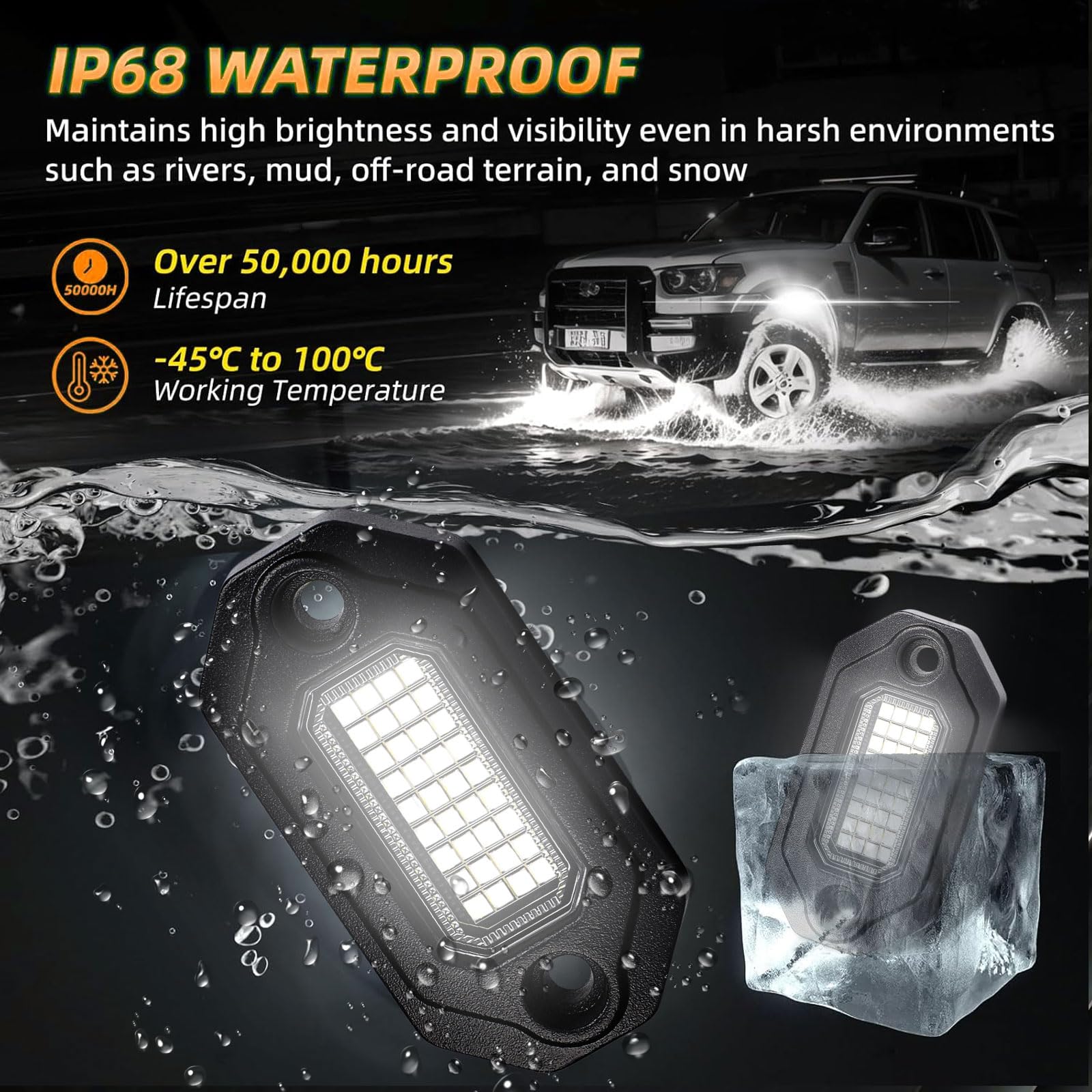 12 Pods Aluminium Rock Lights,6500K Super Bright LED Light,36 High Power Chips, IP68 Waterproof,for Pickup Trucks SUV UTV ATV RZR Car Boats?with 32.8FT Wire?