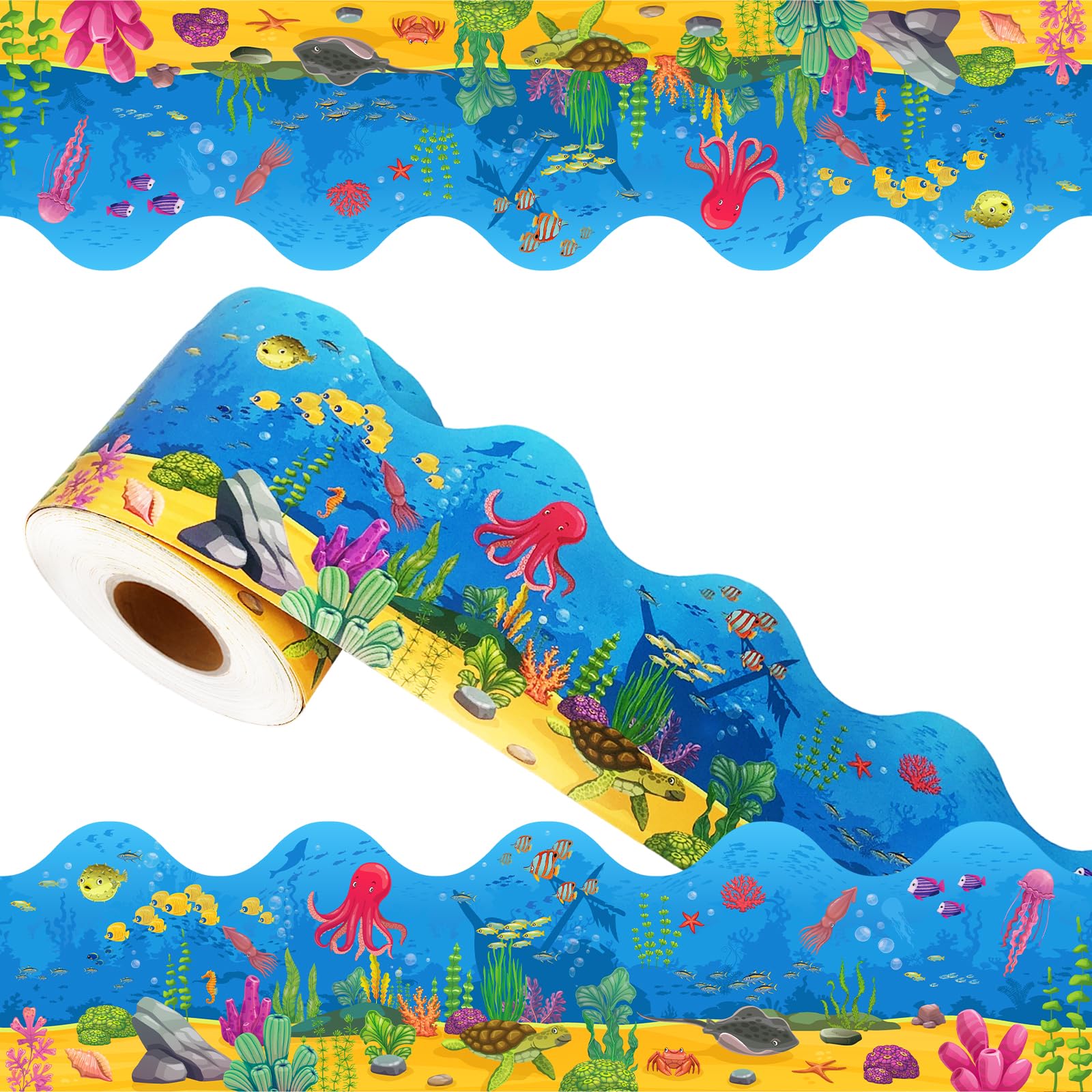 69Ft Ocean Bulletin Board Borders Summer Under The Sea Trimmer Stickers Fish Theme Bulletin Board Decorations for School DIY Classroom Chalkboard Home Wall Ocean Birthday Party Decor