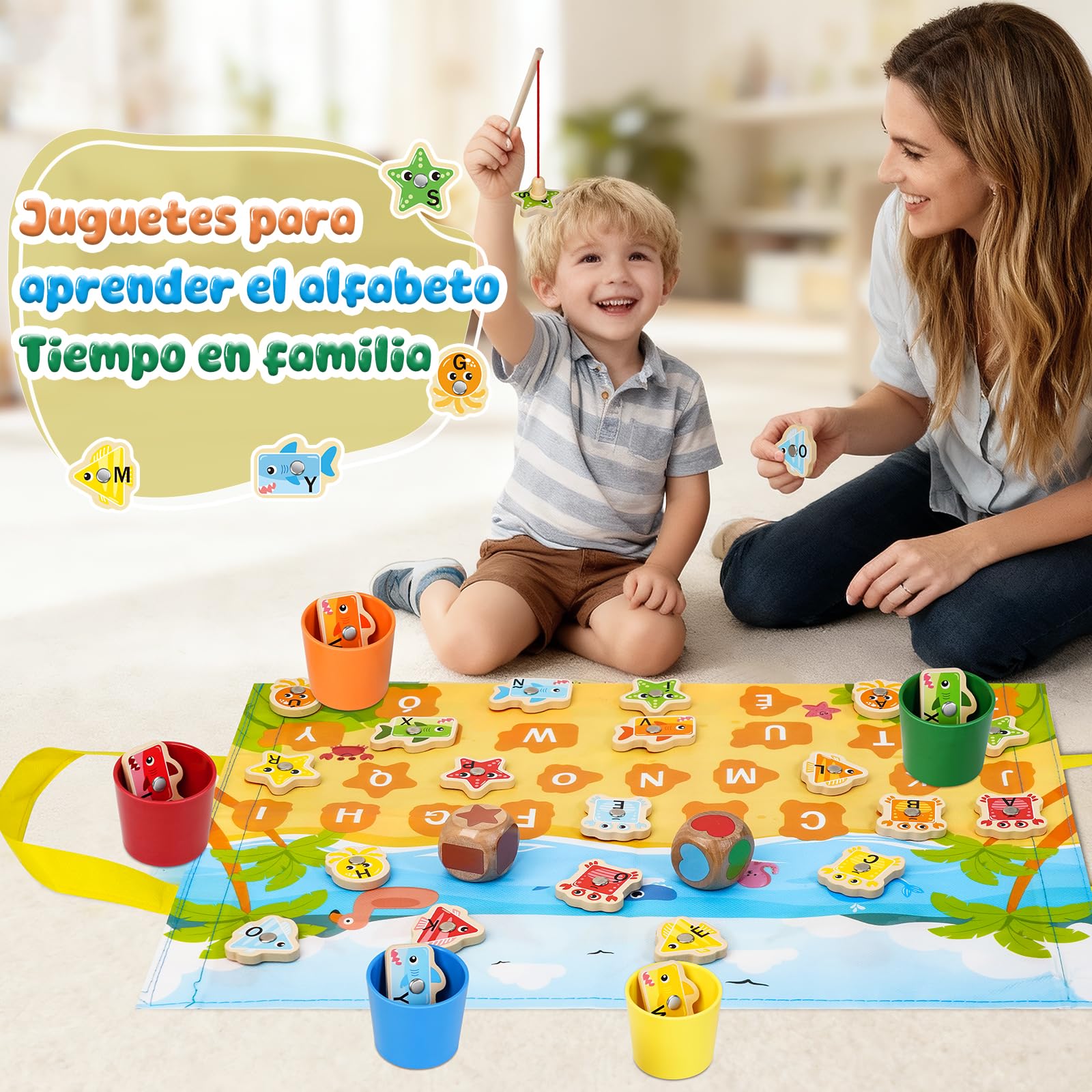 Juguetes Niños 2 3 4 Años, Juguetes Montessori 2-4 Años de Madera para Pescar en Español - Juegos Educativos Niños 2-4 Años, Regalos Cumpleaños Niños 2-5 Años