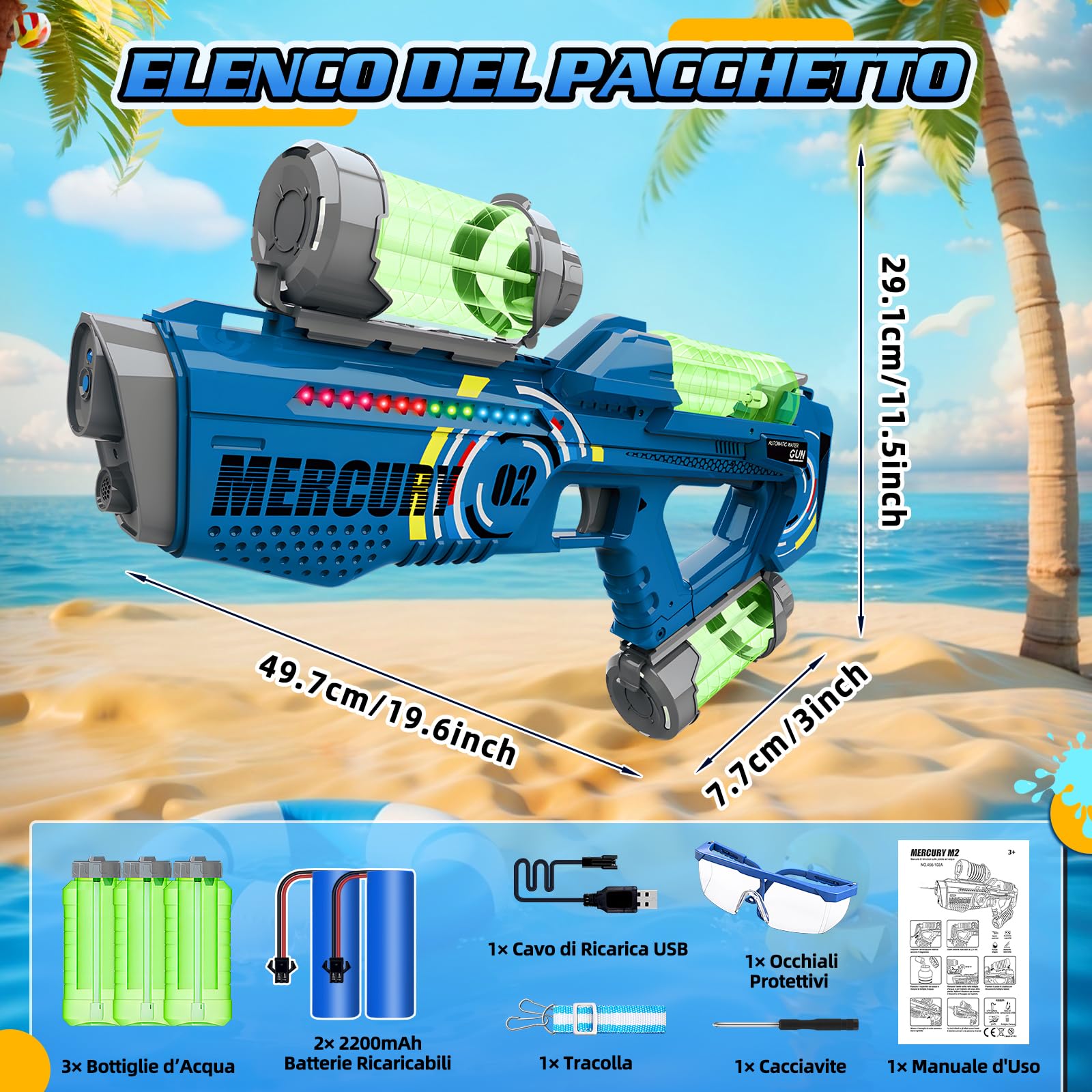 FORMIZON Pistola ad Acqua Elettrica, Pistola ad Acqua Potente con Effetti Sonori e Illuminazione, Pistole ad acqua a Lungo Raggio da 32ft, Adatto per Feste Estive in Piscina e Spiagge