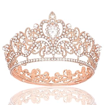 YARIEW Small Rose Gold Crystal Crown Flower Bouquets Accessories Rhinestones Wedding Cake Topper Birthday Crown Cake Decorations Bridal Costume Hair Accessories Gifts