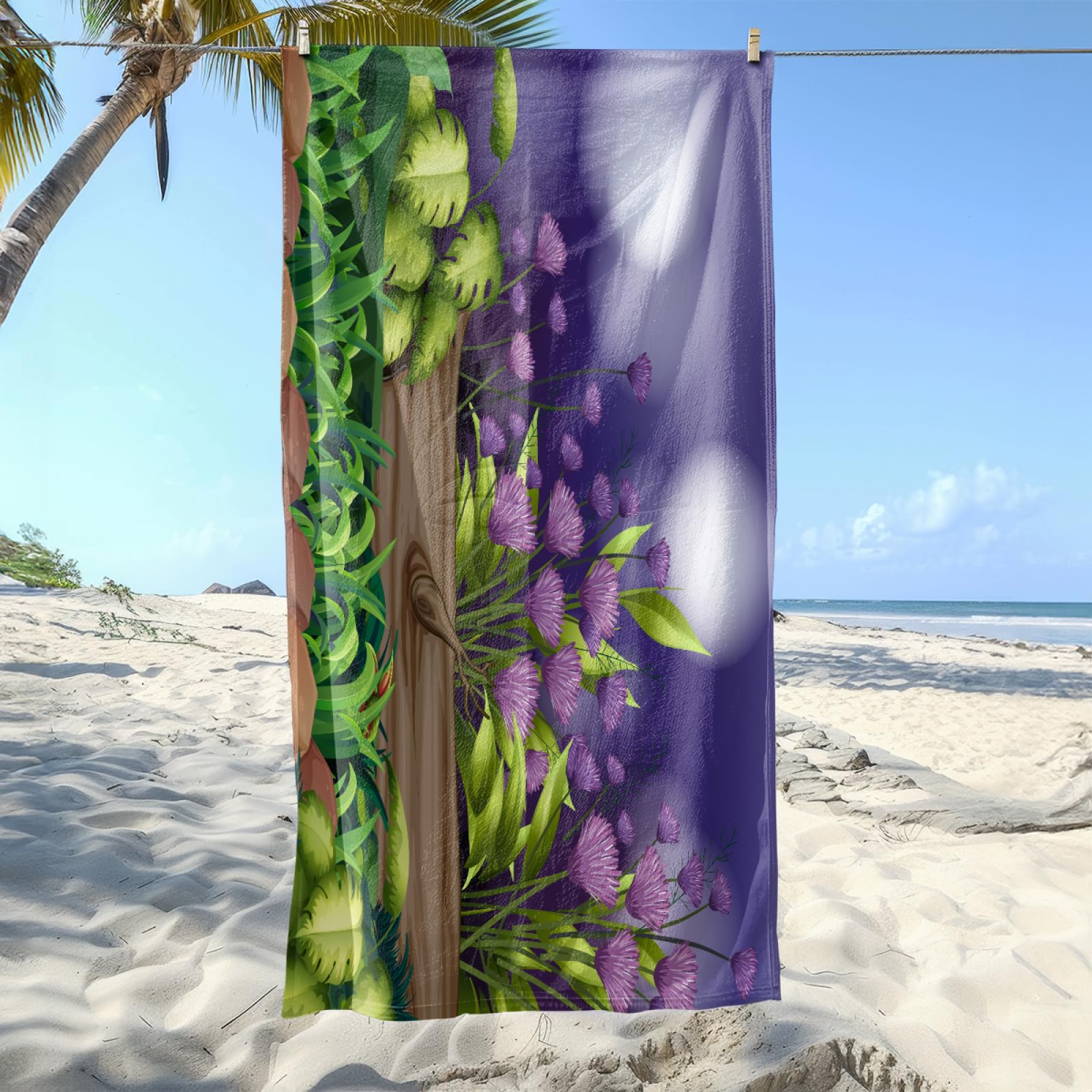 Toalla Playa Púrpura Marrón Blanca Toallas Baño Grandes Suave Toalla Microfibra Sin Arena Toallas de Baño Piscina Ducha Absorbente Secado Rápido Beach Towel para Viajes, Natación, Camping 200x220cm
