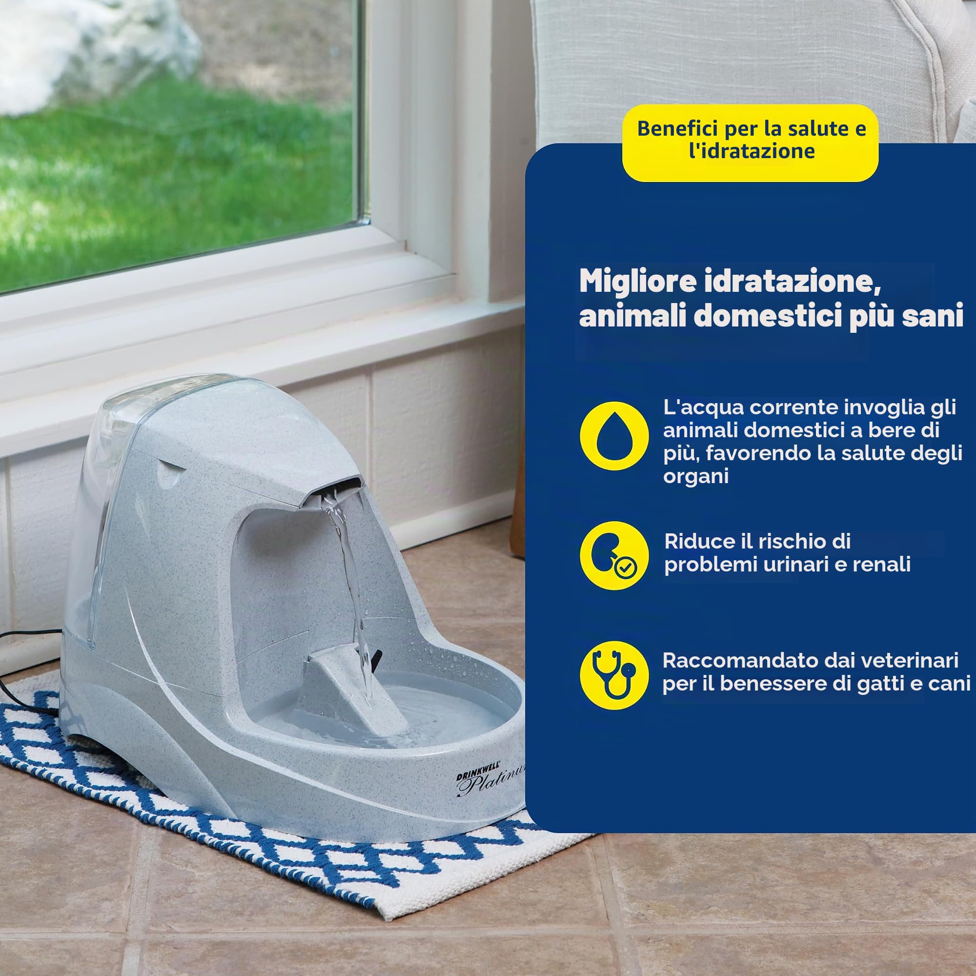 PetSafe Drinkwell Platinum - Fontana d'acqua per cani e gatti, fontanella automatica per animali domestici, 4762,7 g, grigio