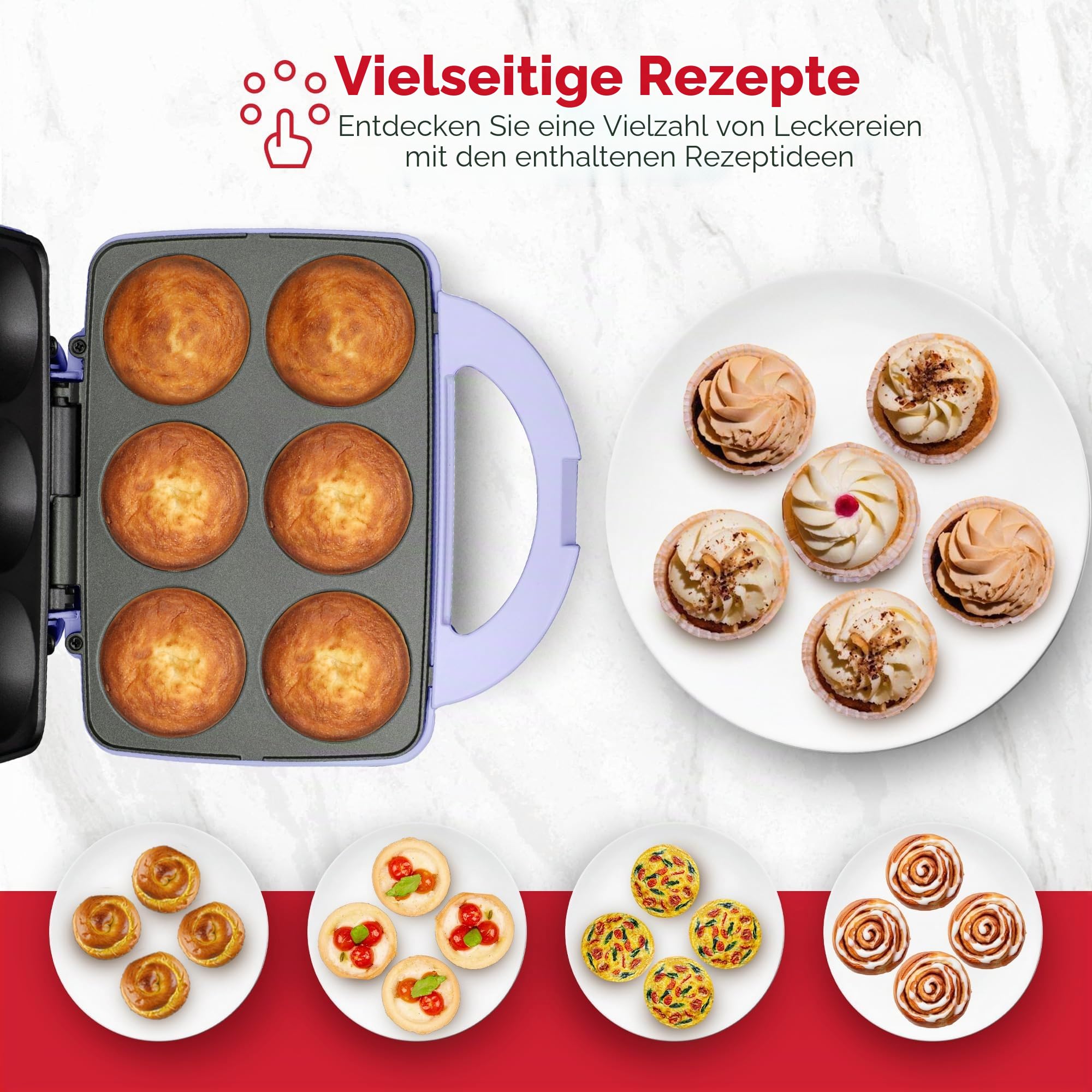 Holstein Housewares Antihaft-Cupcake-Maker, Lavendel/Edelstahl, für 6 Cupcakes, Muffins, Zimtbrötchen und mehr für Geburtstage, Feiertage, Backverkäufe oder besondere Anlässe