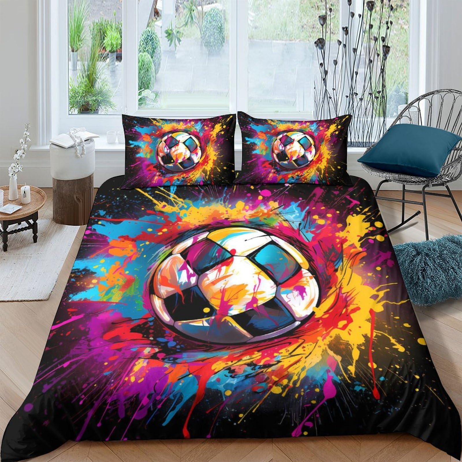 Ctjqhvkz Style-6 3D Printed Soccer Splash Fitted Sheet Microfiber Soft Vibrant Paint Mattress Cover For Bedroom Dorm Decor Single（135X200cm）
