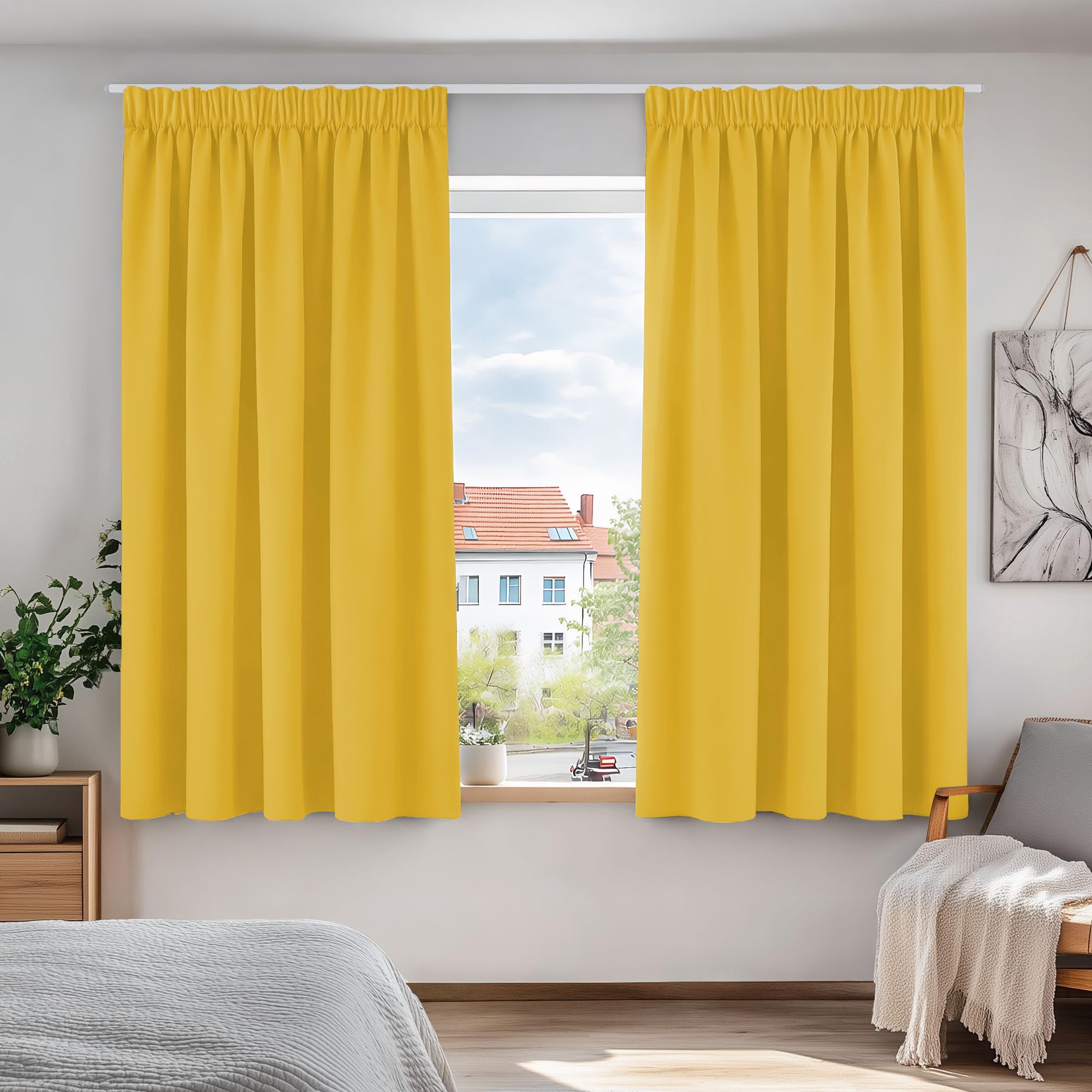 Deconovo Tende Camera da Letto Oscuranti 2 Pezzi, Tende Moderne per Soggiorno Interni, 117x138 CM (Larghezza x Altezza), Giallo