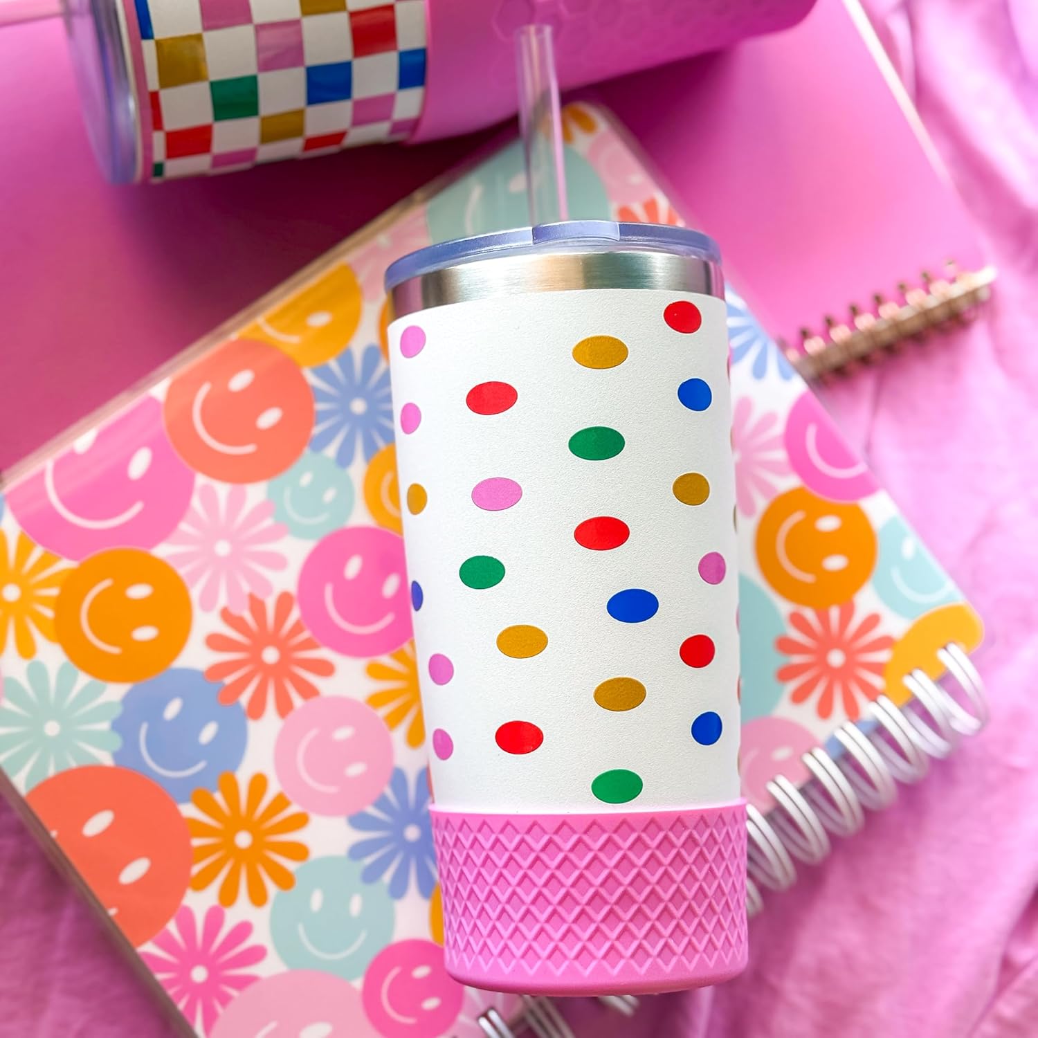 Biddlebee 20oz Insulated Tumbler with Straw and Slider Lids | Cute Stainless Steel Coffee Cup and Water Bottle with Silicone Boot | Gift for Women, Mom or Best Friend | Travel Mug Hot Cold