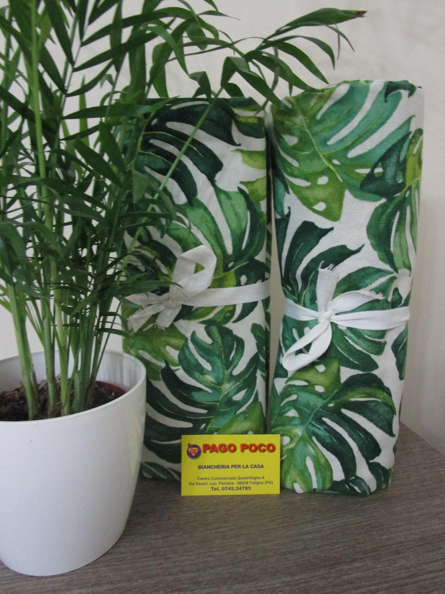 Runner Da Tavola 45x140 Cm Pago Poco - Fantasia Foglia Verde, 80% Cotone, Made In Italy - Collezione 2021/2022