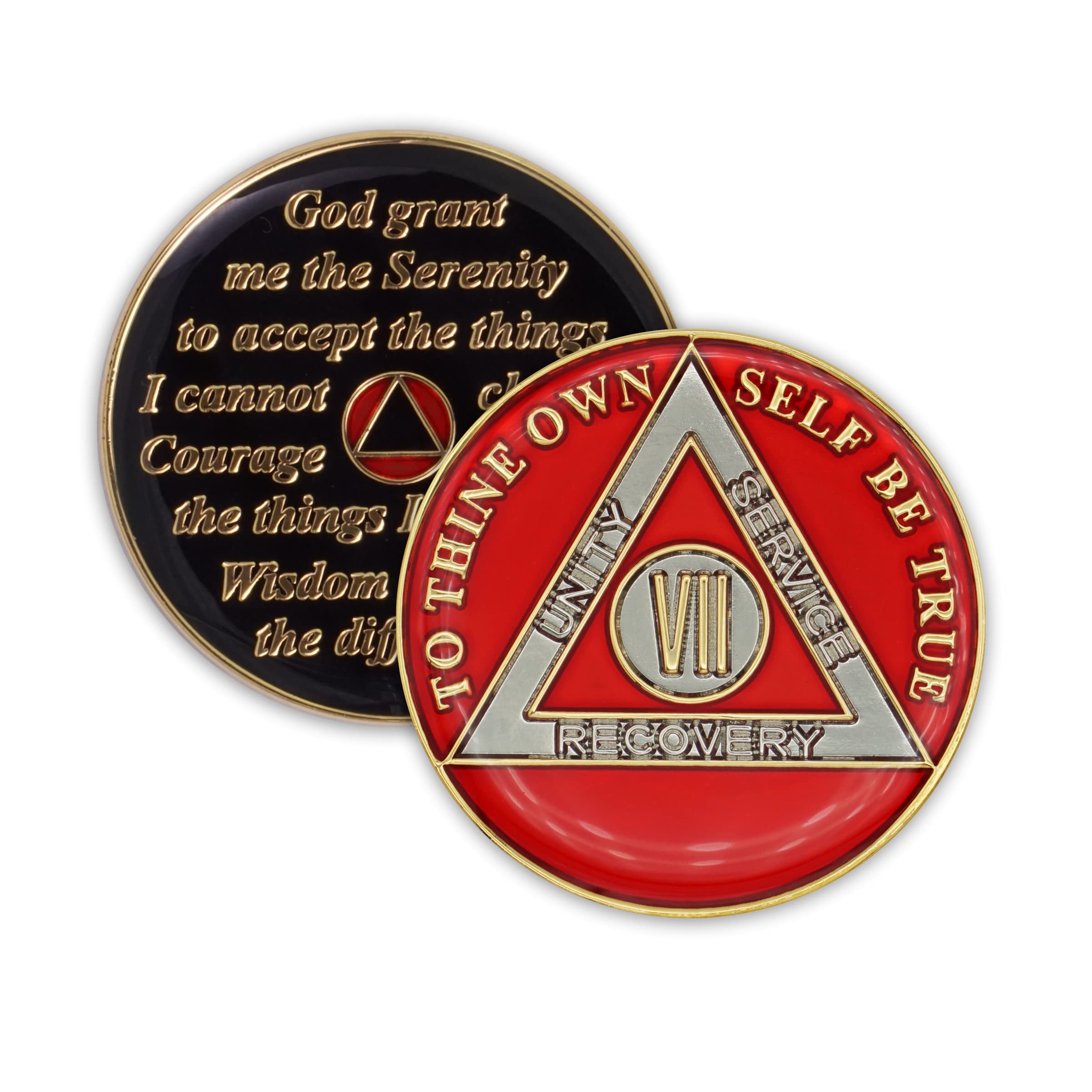 7 Year Sobriety Coin | Triplate AA Chip Recovery Anniversary Token (Red)