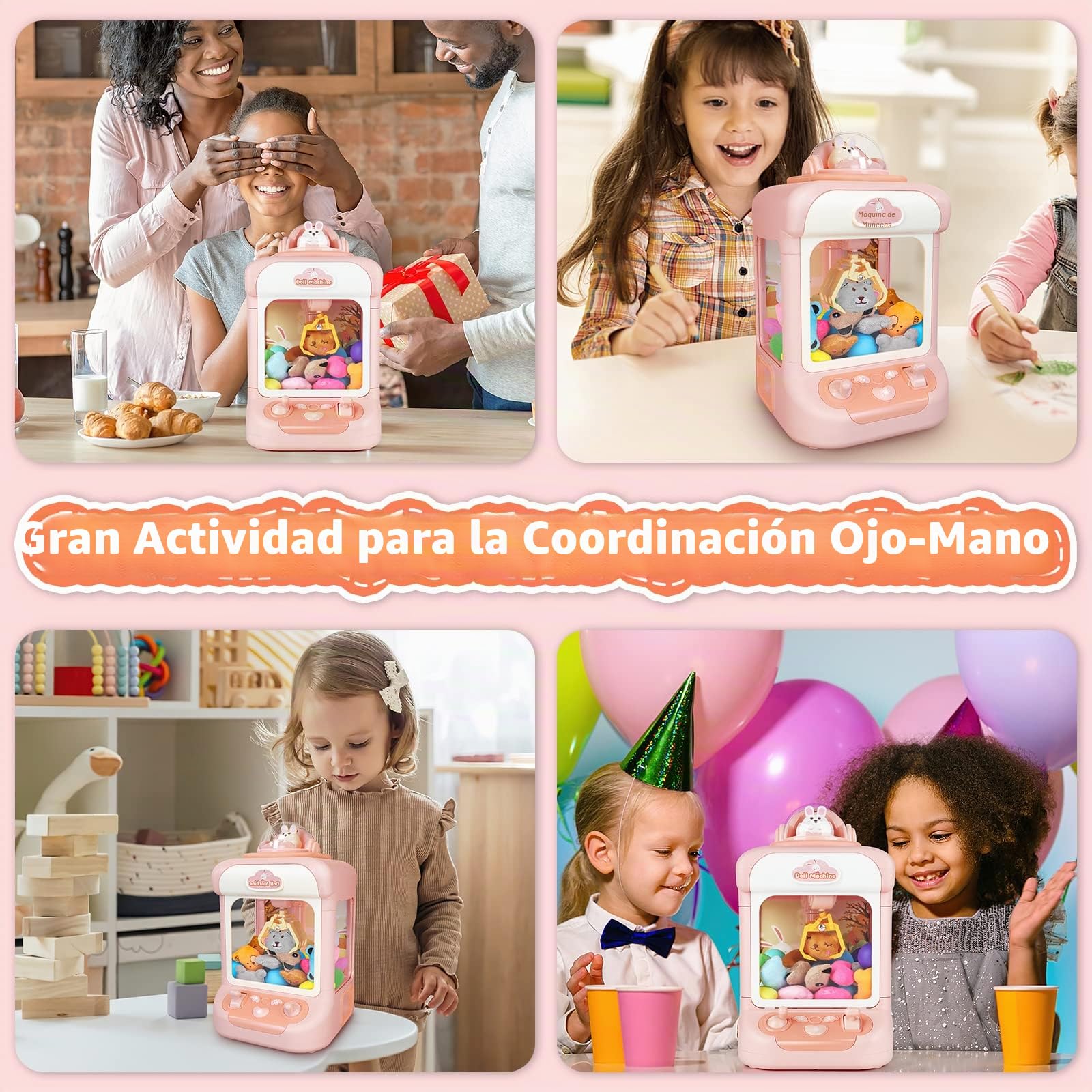 deAO Máquina de Garras Juguete con Música, Incluidy 20 Peluches, 10 Gashapones, Mini Máquina de Garras Buen Regalo para Cumpleaños, Navidad, Fiestas, Juego de Fiesta