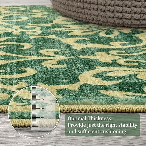 Miniatura 3 de Morebes Alfombra vintage de 2 x 3 pies con parte trasera de goma lavable, alfombra de entrada floral antideslizante, alfombra de puerta delantera,