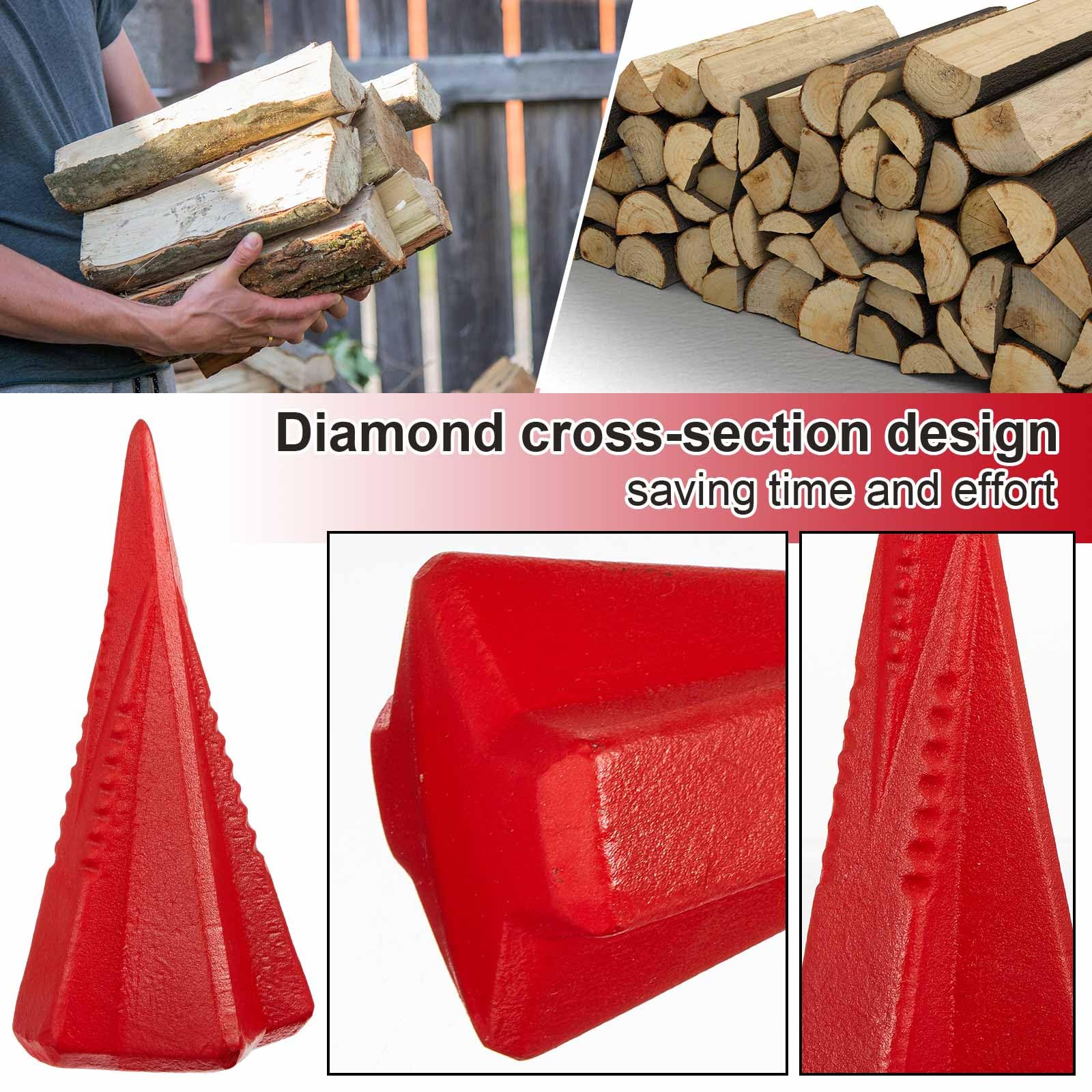 Lot de 2 cales de fendage manuel de 1,8 kg en acier forgé 4 directions pour fendre facilement le bois de chauffage en 4 pièces avec moins d'effort (rouge)