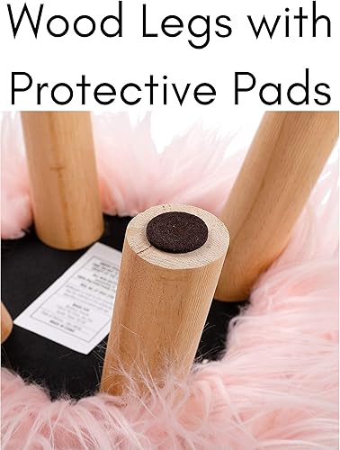 Miniatura 7 de BIRDROCK HOME Taburete otomano de piel sintética, silla de tocador tapizada con patas de madera natural, asiento acolchado suave y compacto para