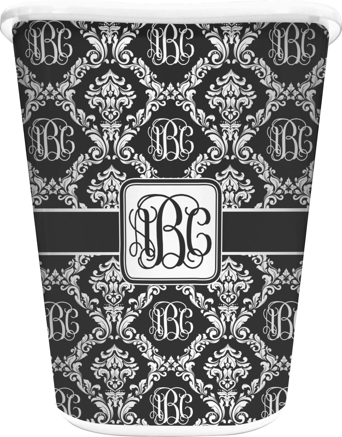 RNK Shops Personalized Monogrammed Damask Waste Basket - Single Sided (White)