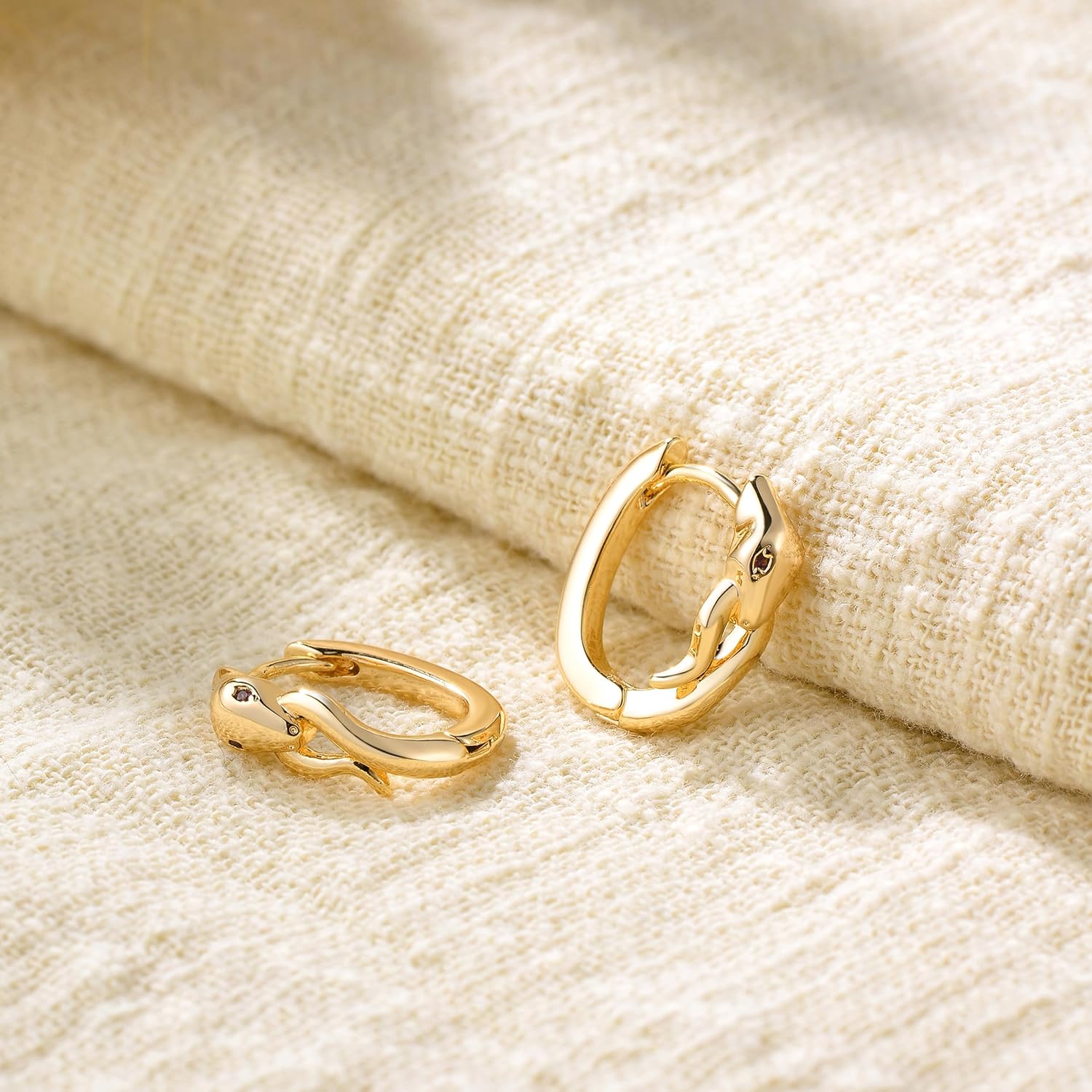 FETTERO Women Earrings Gold Plated Huggie Hoop Earrings Delicate Small Dainty Earings Snake Ball CZ Hoops for Women - Image 4