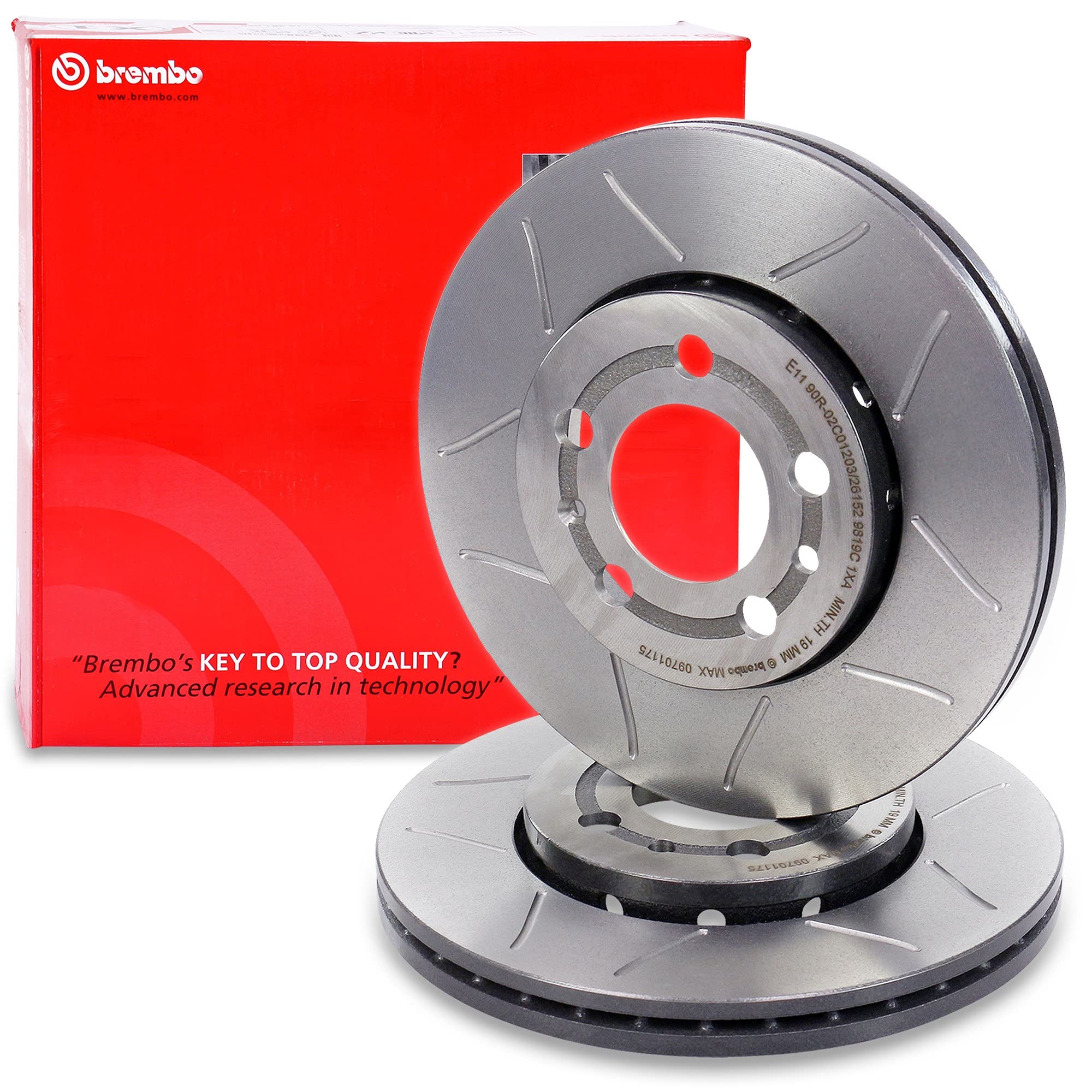 BREMBO Set di freni Sport Max incl. dischi freno sportivi scanalati anteriori Ø 256 mm ventilati + posteriori Ø 230 mm pieni + pastiglie freno anteriori e posteriori + contatto di usura