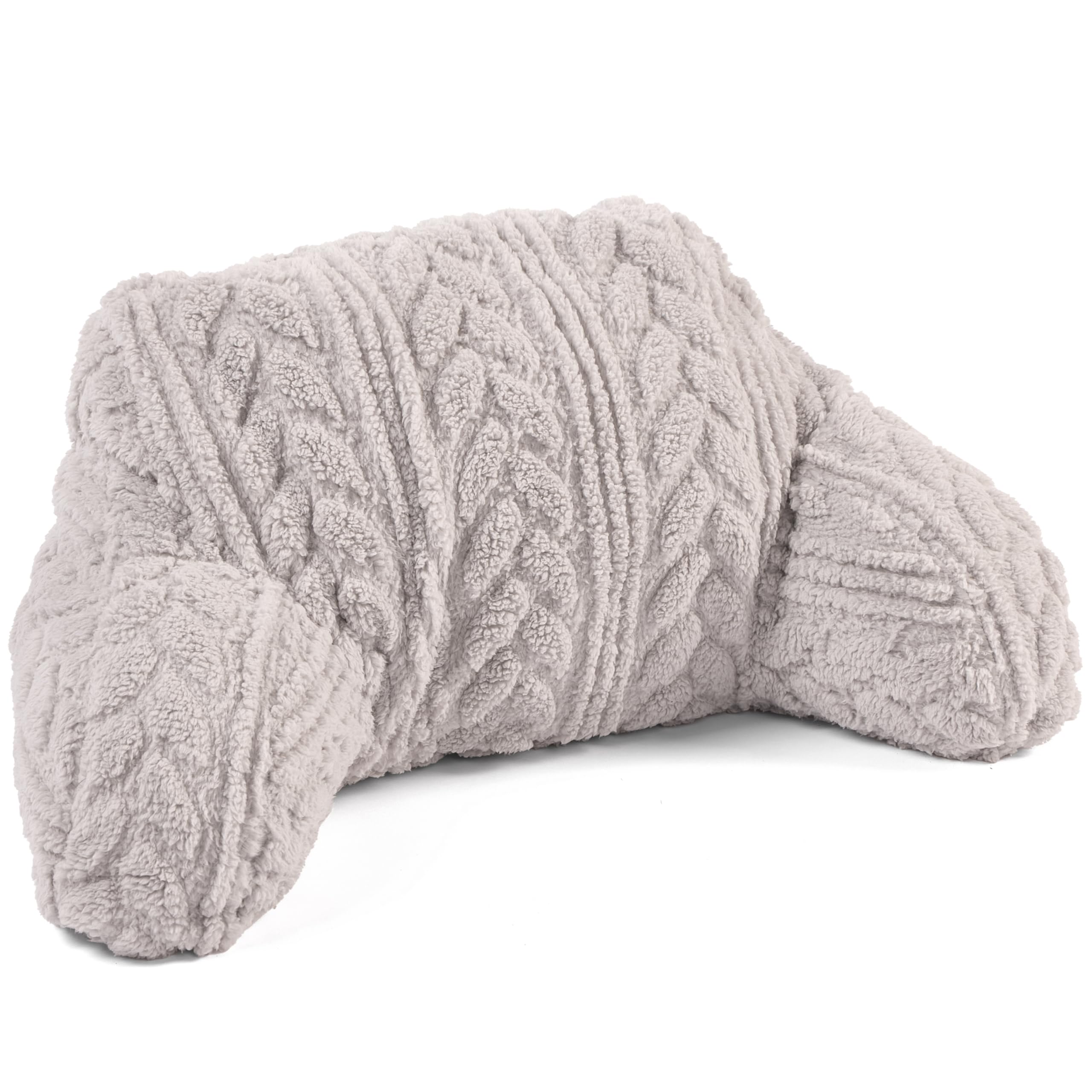 Downland Huggleland Reading Pillow with Arms - Soft Teddy Fleece Cuddle Cushion for Adults, Backrest Support Pillow for Bed, Chair & Armchair Reading Cushion (Pebble Grey) - 45H x 39D x 59W cm