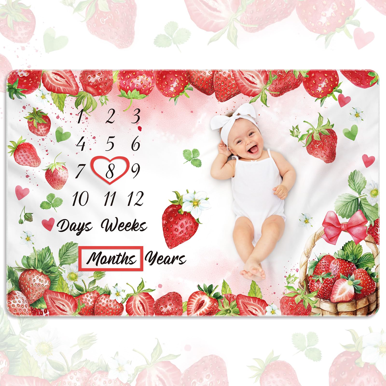 Nuanchu Baby Monthly Milestone Blanket Baby Girl Boy 60 x 40 Soft Fleece First 12 Months Growth Chart Newborn Photography Background Baby's First Year