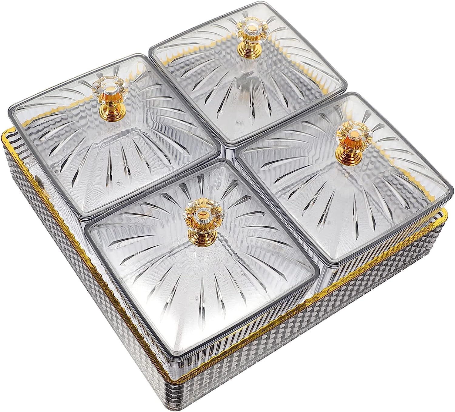 Dry Fruit Tray with Lid Divided Snacks Dish Serving Trays Appetizer Plate with Tray Party Nuts Plate Food Storage Box Containers (Grey)