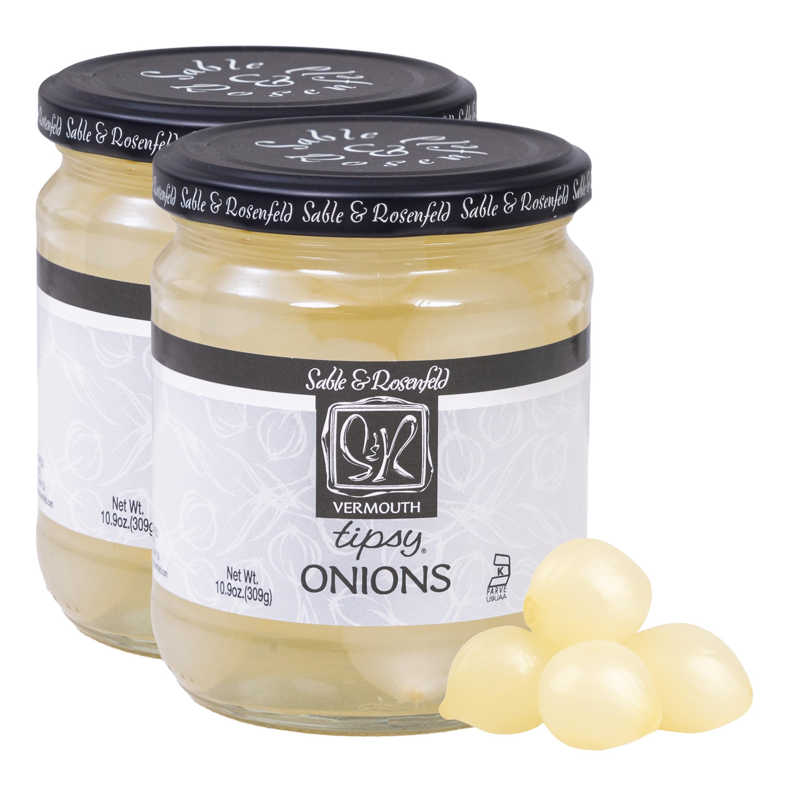 Sable & Rosenfeld Tipsy Onions - French Vermouth Jar Cocktail Onions - Pickled Silverskin Onions, Pearl Onions for Cocktails, Appetizers & Appetizers, Kosher Parve - - 10.9 Oz