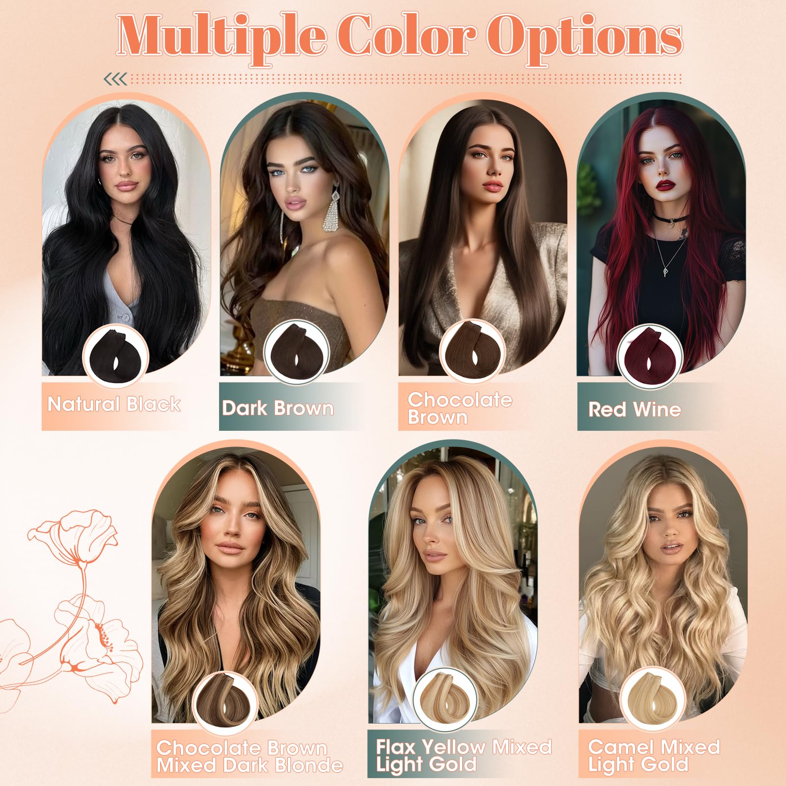 Benehair Extensions de Cheveux Naturels, 65g Extensions Invisibles Monobloc, Réglable Secret Extension de Cheveux, 40CM Extension de Cheveux Naturels à Clipser, Marron Chocolat Mélangé Blond Foncé