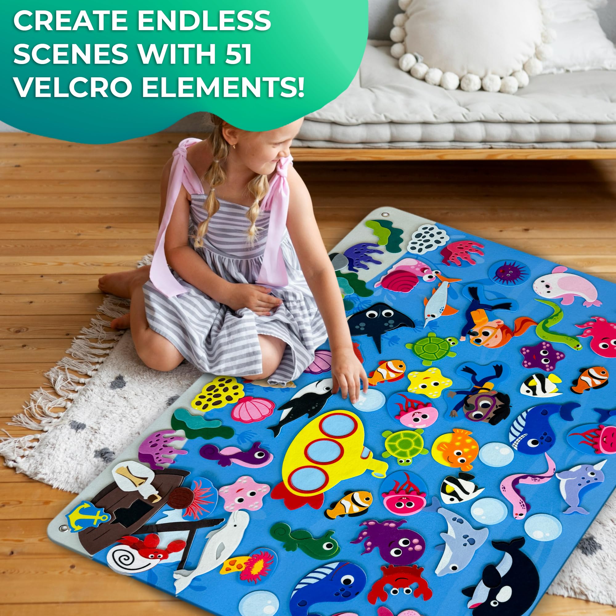 Tableau En Feutre Zoo QUOKKA – 70 Pièces Velcro – 104x76 Cm – Activité éducative Murale Pour Enfants 3-5 Ans