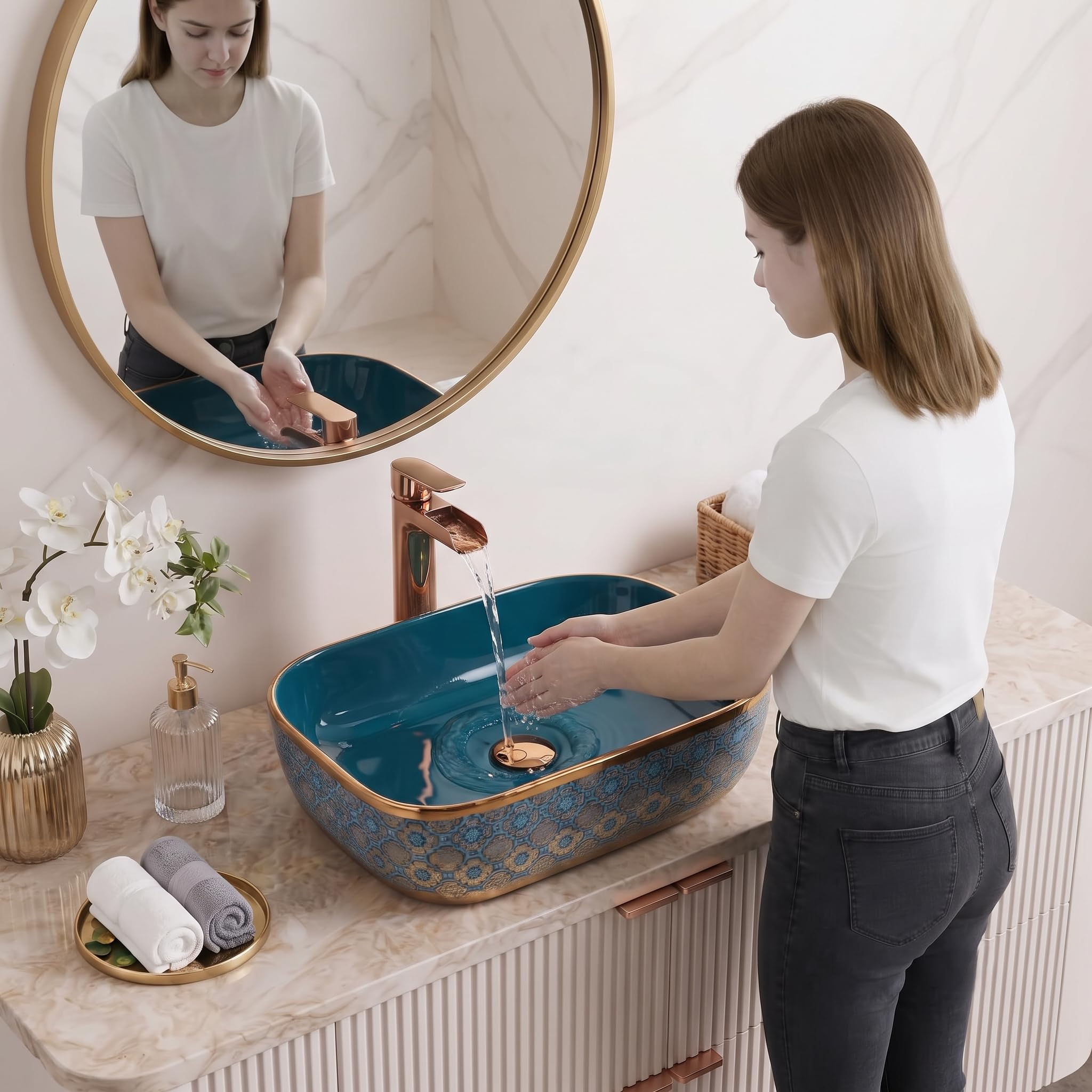 BASSINO Table Top Wash Basin - Glossy Blue & Gold -2 BASSINO Table Top Wash Basin - Glossy Blue & Gold -2